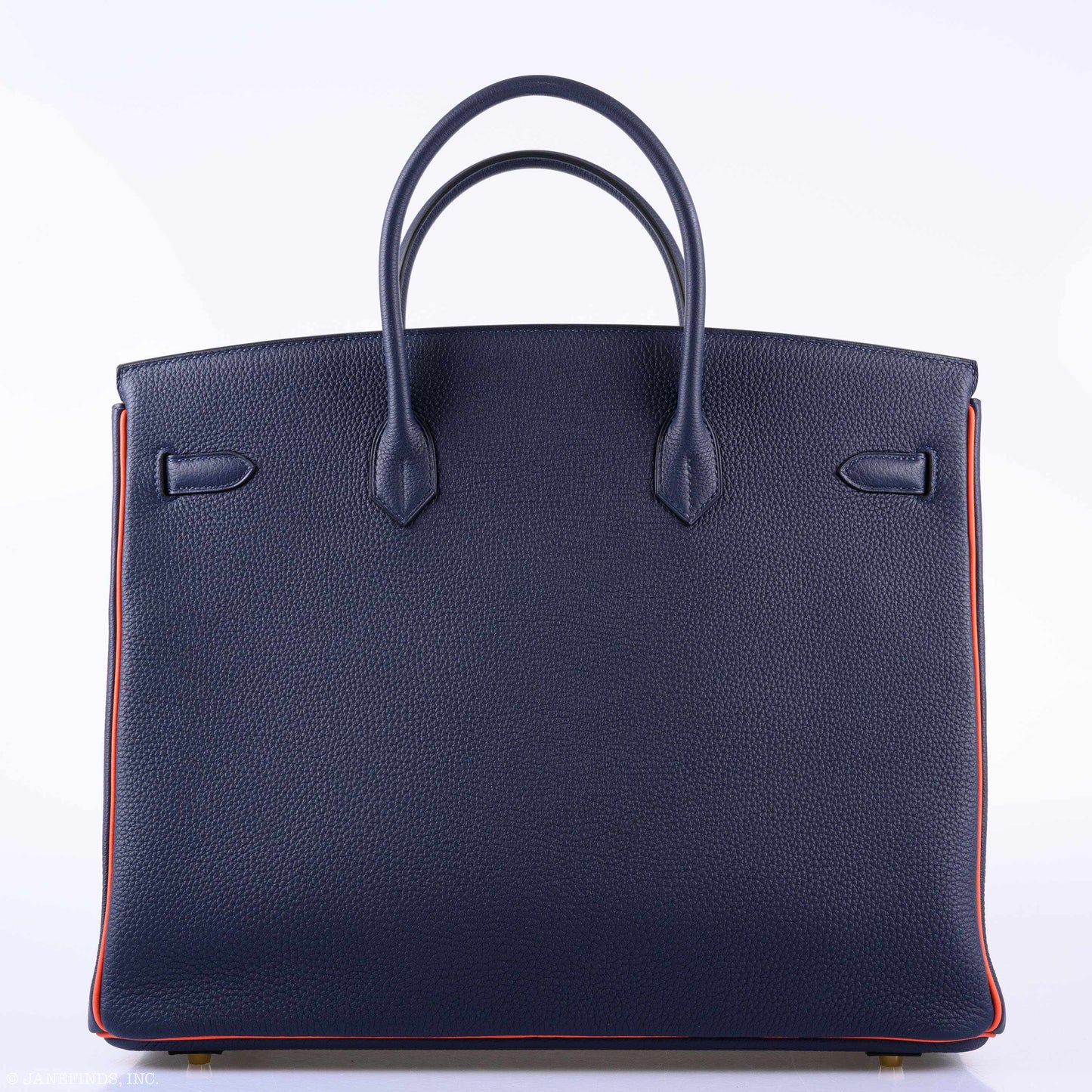Hermès Birkin 40 HSS Blue Nuit & Orange Poppy Interior & Piping Togo Brushed Gold Hardware