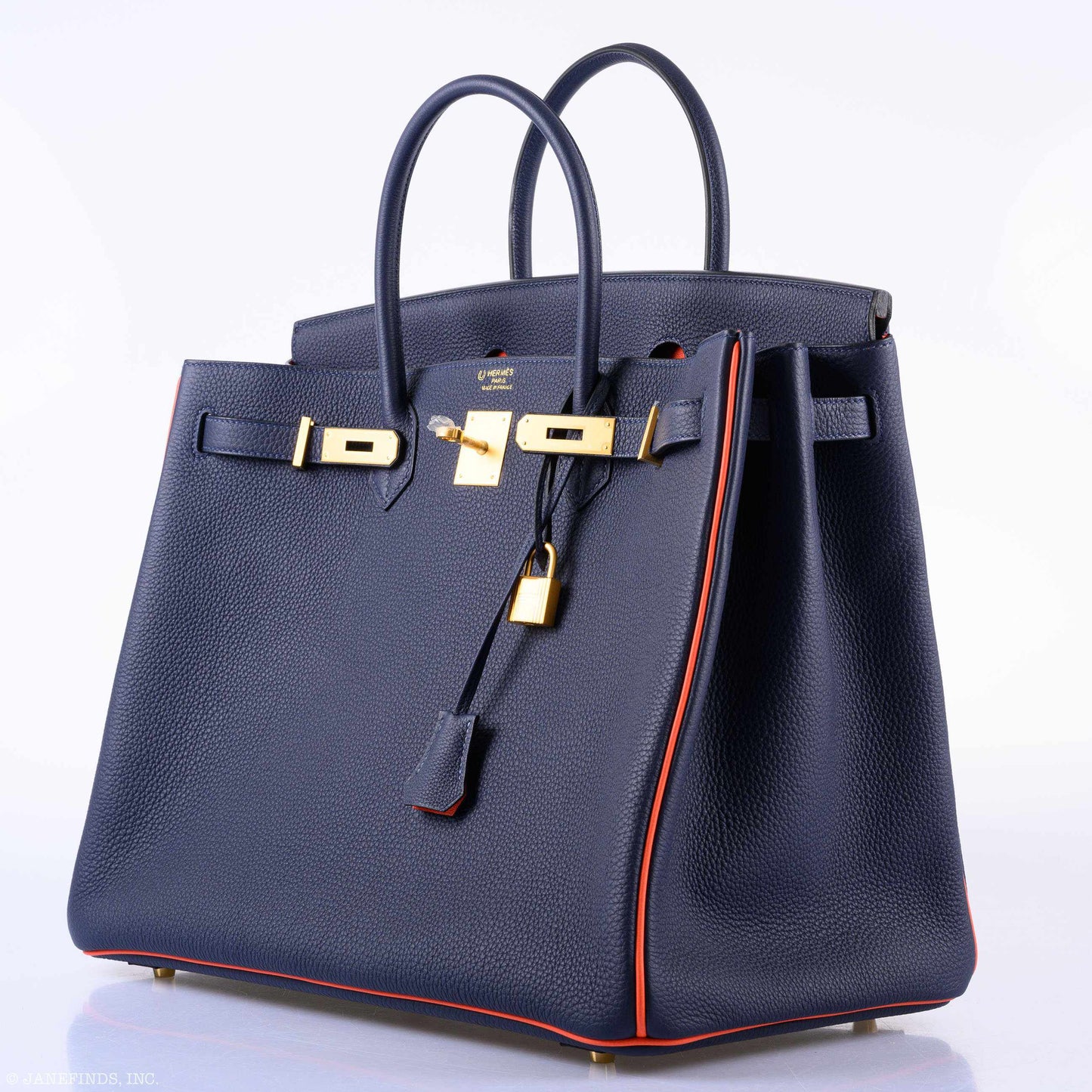 Hermès Birkin 40 HSS Blue Nuit & Orange Poppy Interior & Piping Togo Brushed Gold Hardware