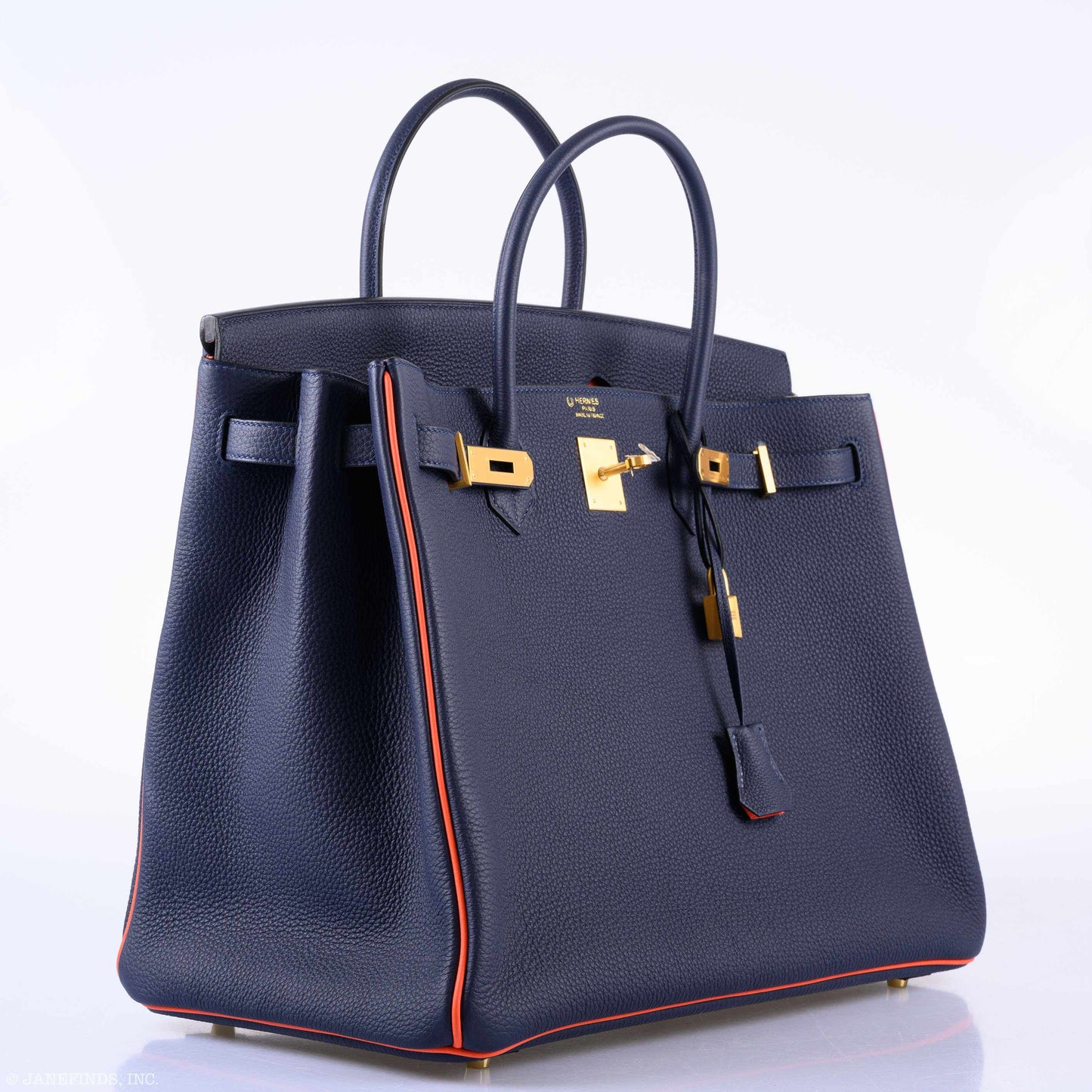 Hermès Birkin 40 HSS Blue Nuit & Orange Poppy Interior & Piping Togo Brushed Gold Hardware