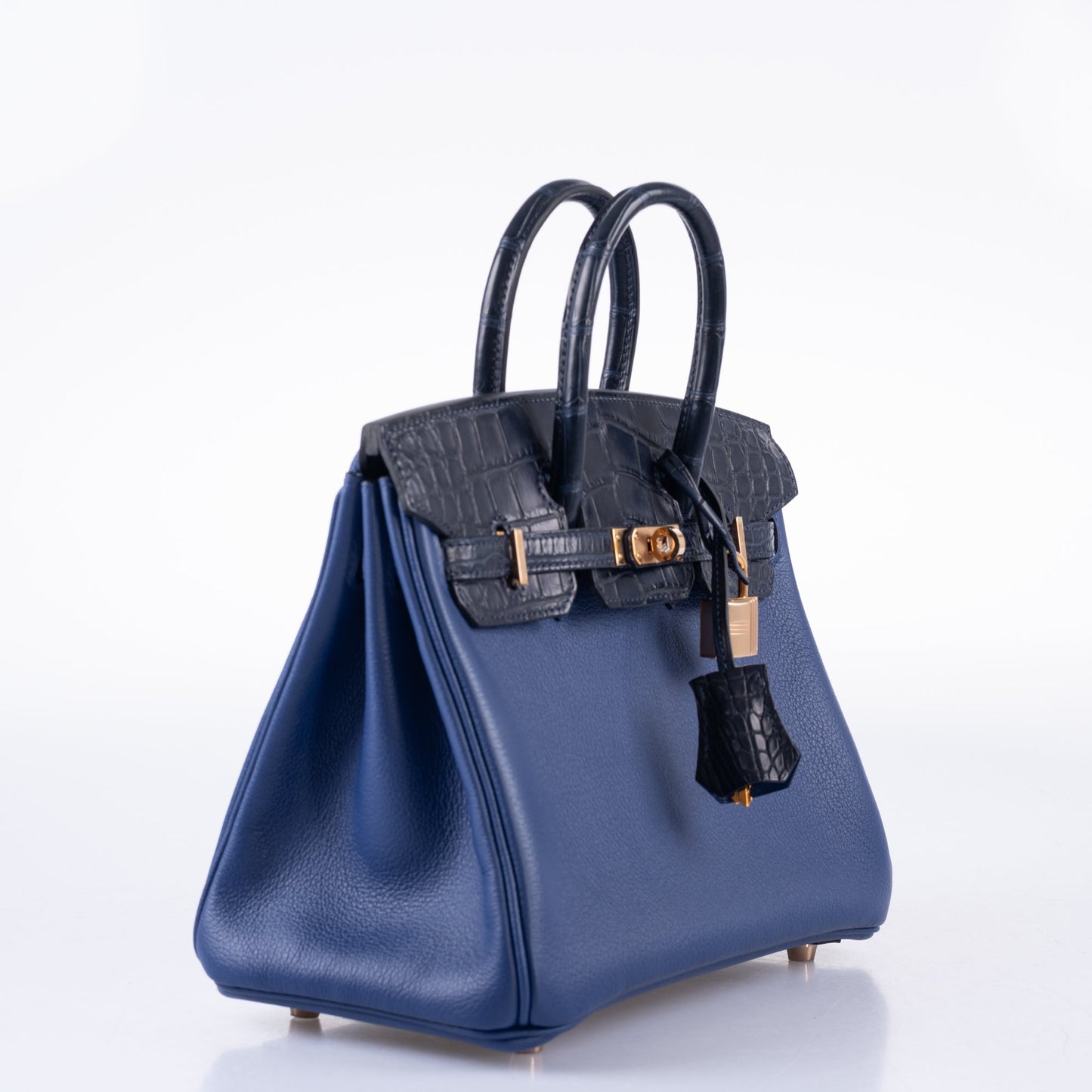 Hermès Birkin Touch 25 Bleu Saphir Togo, Bleu Marine Matte Alligator Rose Gold Hardware