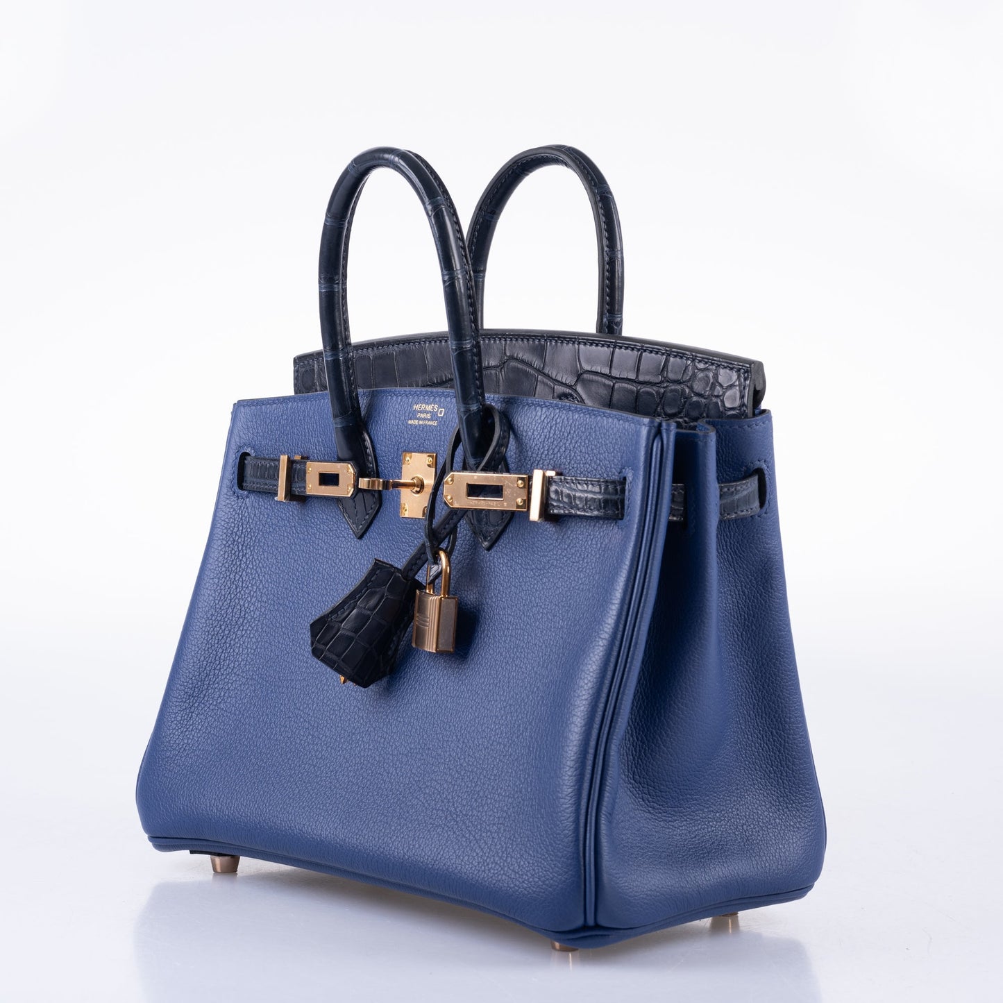 Hermès Birkin Touch 25 Bleu Saphir Togo, Bleu Marine Matte Alligator Rose Gold Hardware