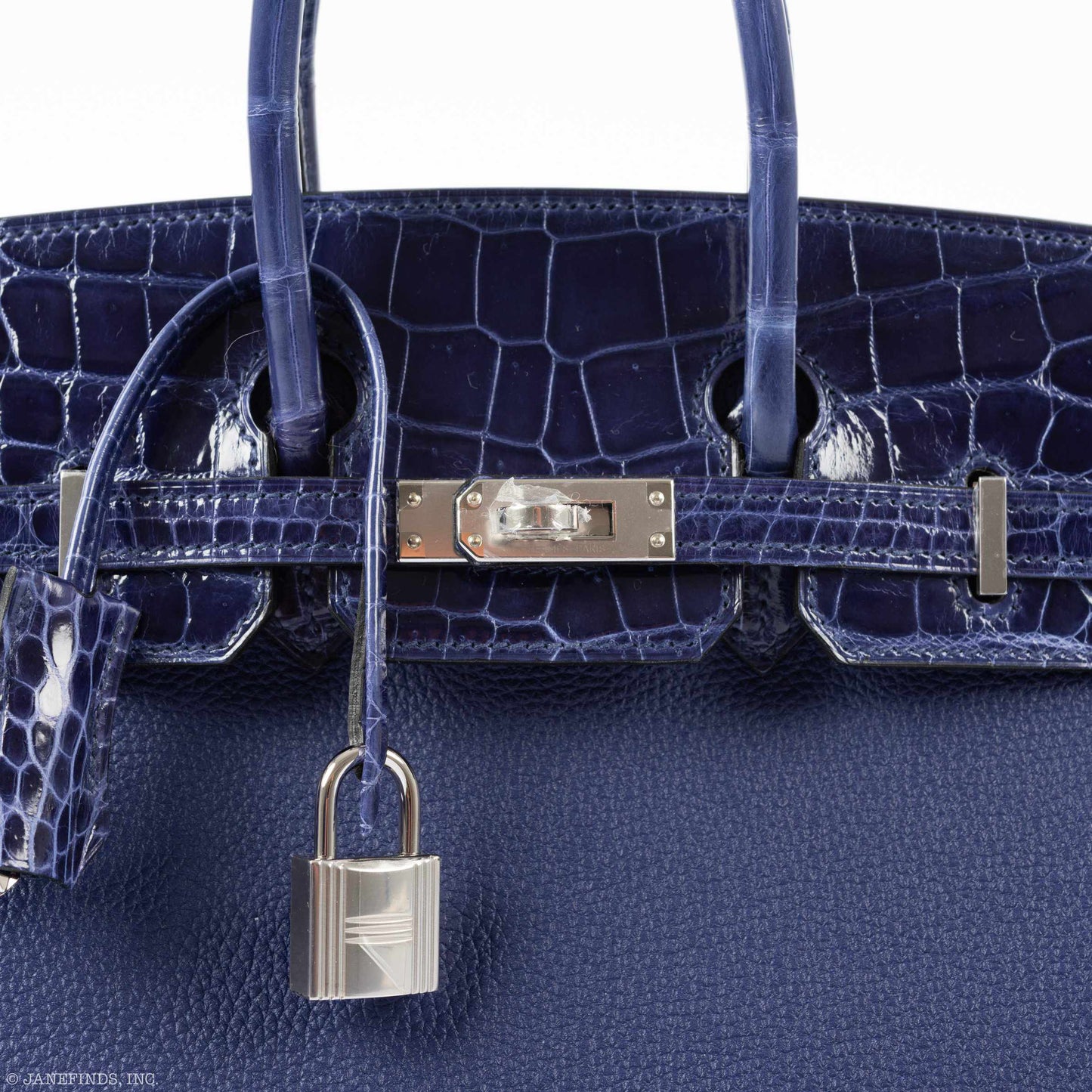 Hermès Birkin Touch 25 Blue Encre Togo & Niloticus Crocodile Palladium Hardware