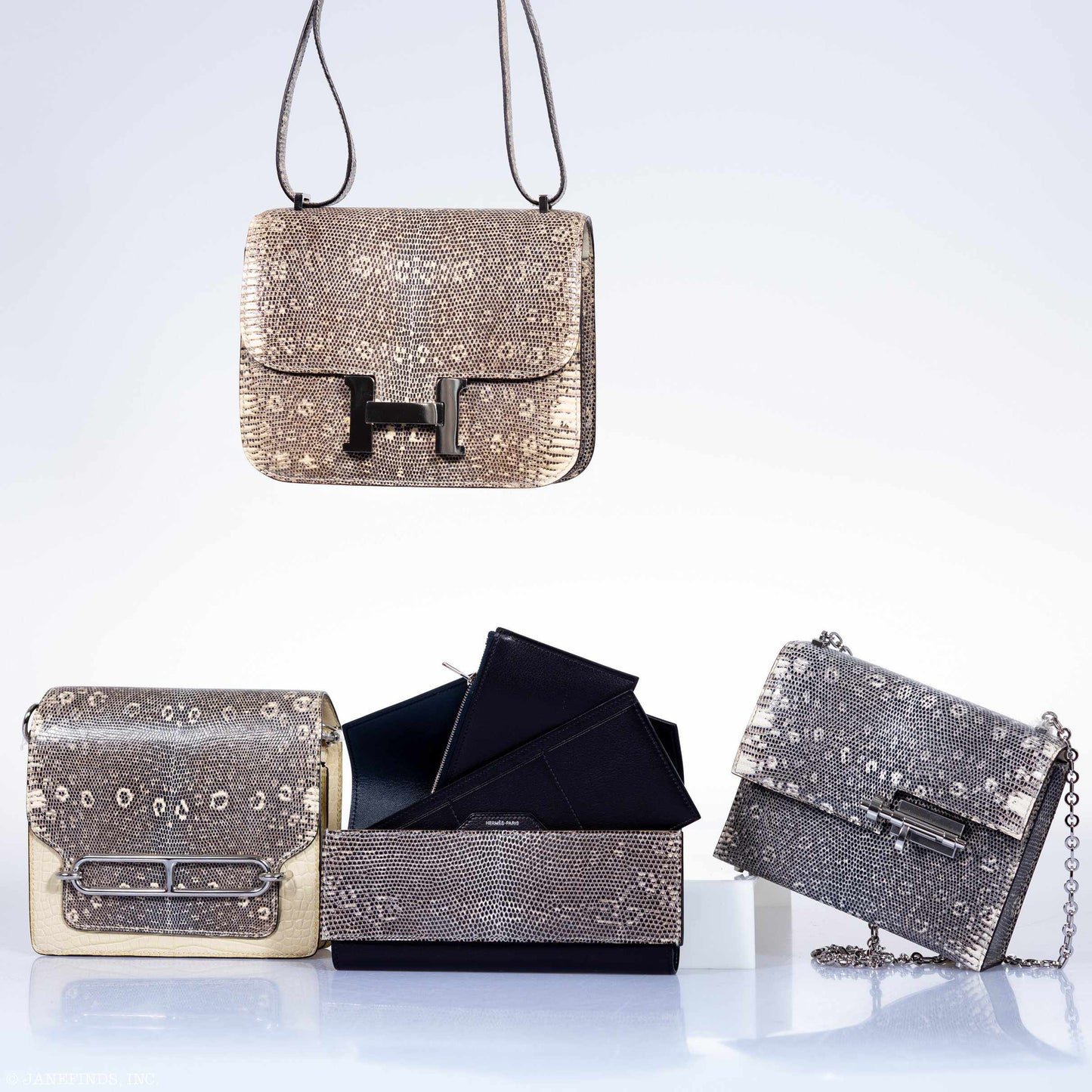 Hermès Bleu Indigo Evergrain & Lez Lisse Lizard Portefeuille Passant Long