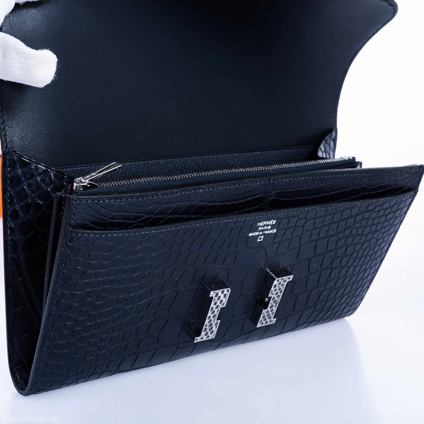 Hermès Constance Long Wallet Matte Blue Night Alligator Lizard 'H' Closure