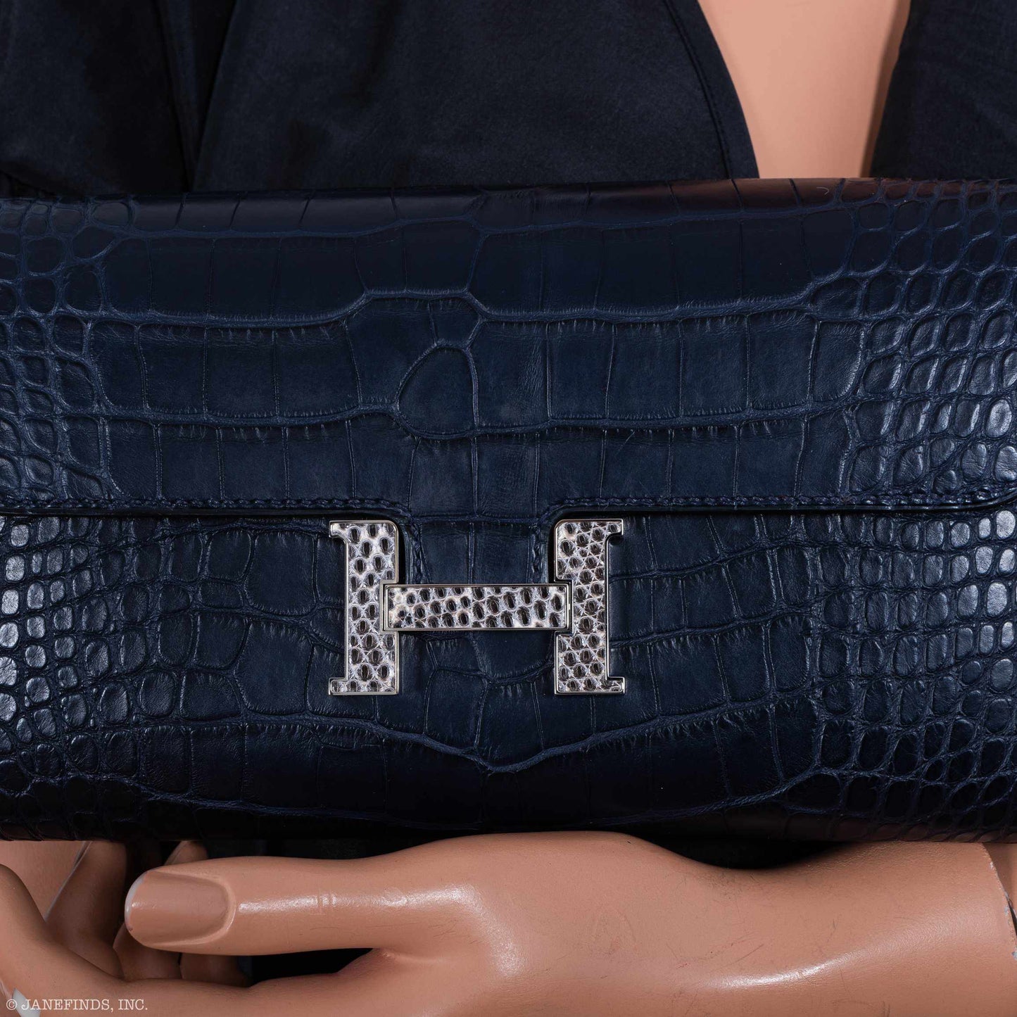 Hermès Constance Long Wallet Matte Blue Night Alligator Lizard 'H' Closure