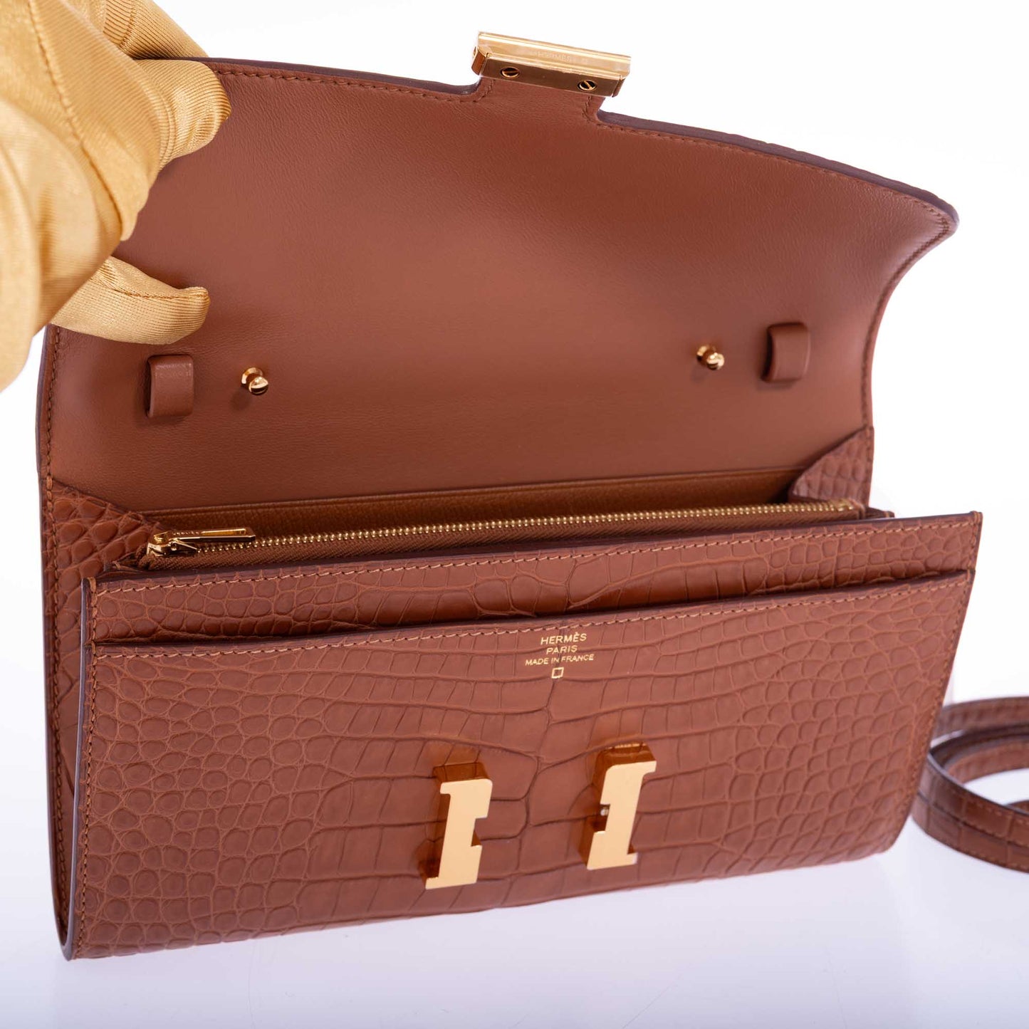 Hermès Constance To Go Wallet Gold Matte Alligator Gold Hardware