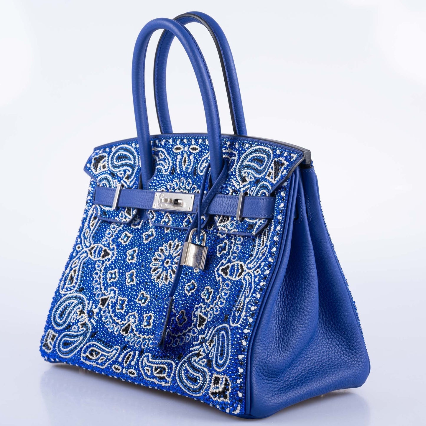 Hermès Custom Swarovski Crystal Cowgirl Bandana Birkin 30 Blue Togo Palladium Hardware