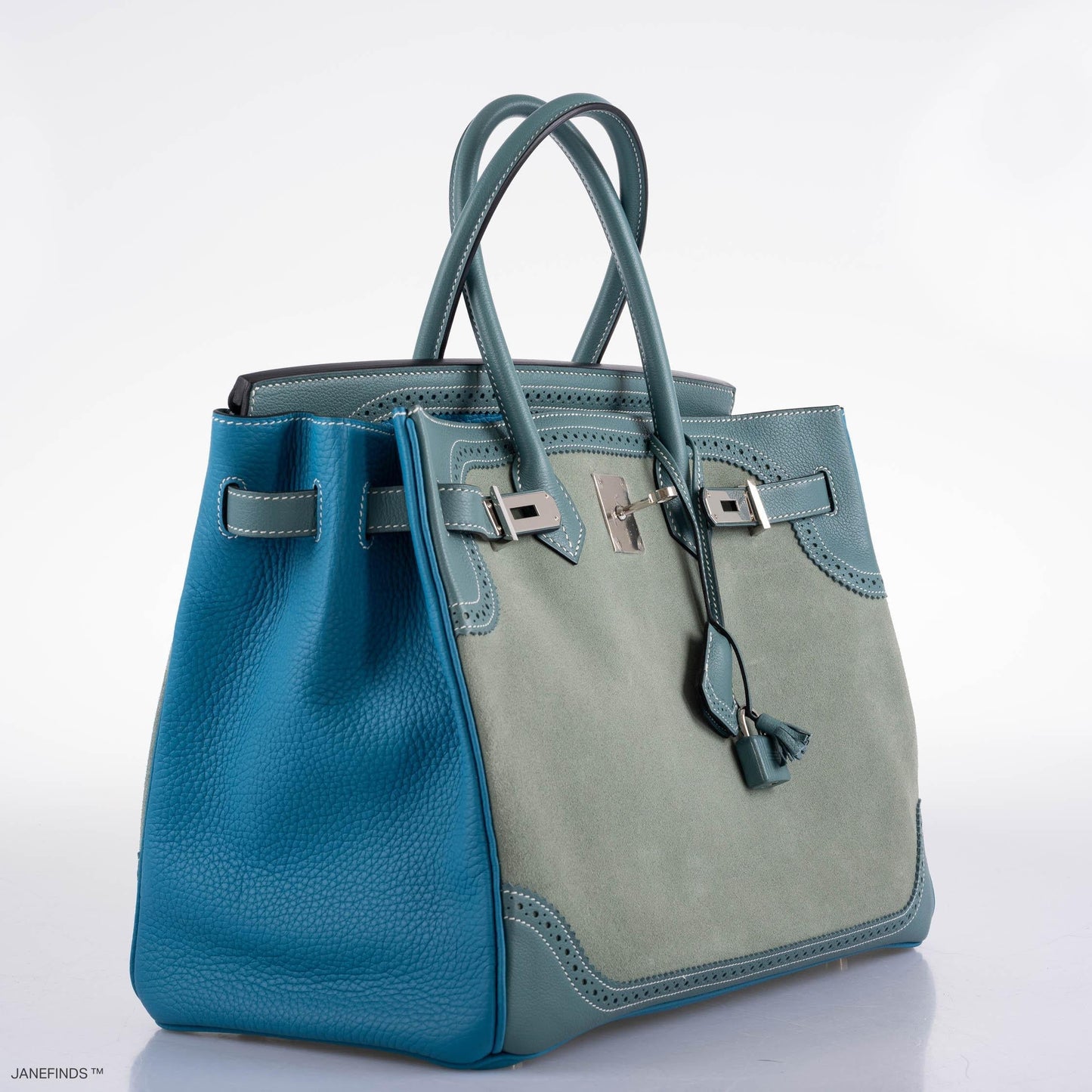 Hermès Ghillies Birkin 35 Ciel Doblis, Turquoise Togo and Bleu Jean Swift Palladium Hardware