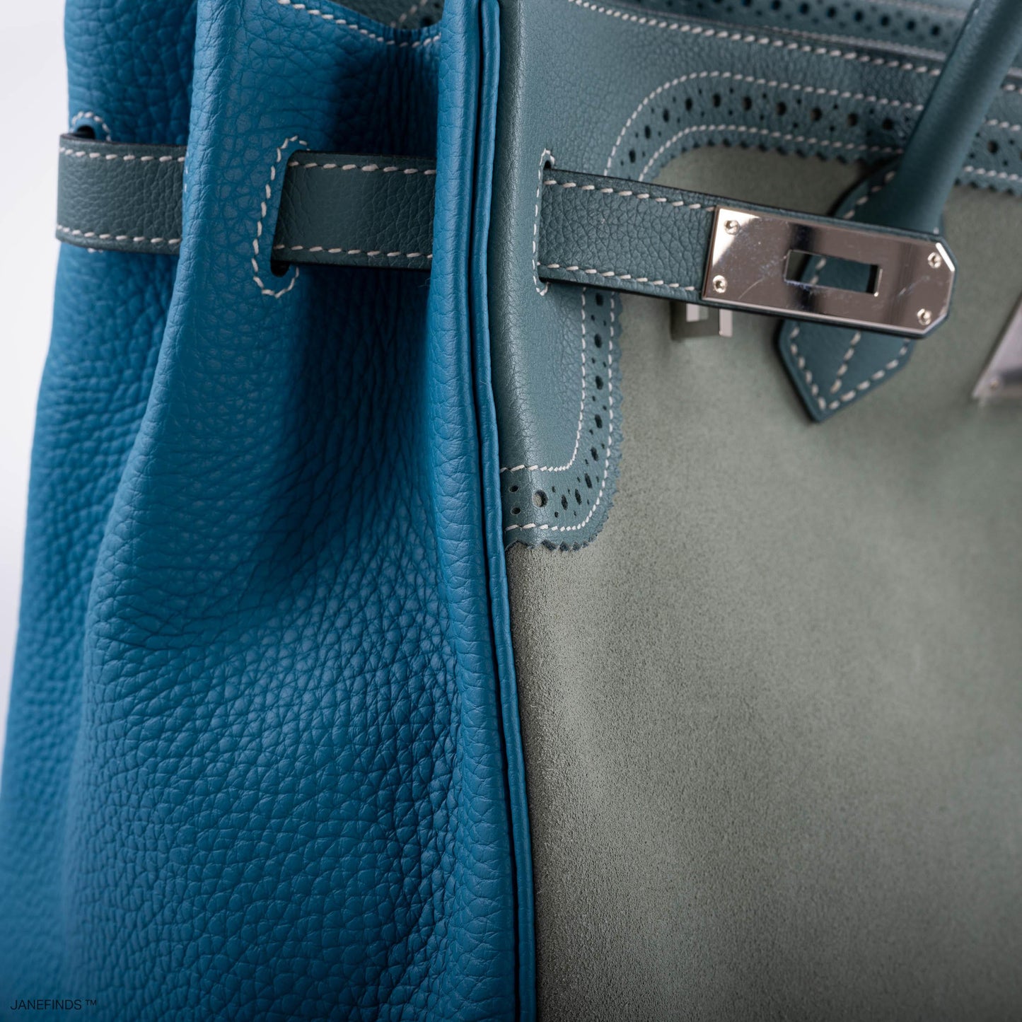 Hermès Ghillies Birkin 35 Ciel Doblis, Turquoise Togo and Bleu Jean Swift Palladium Hardware