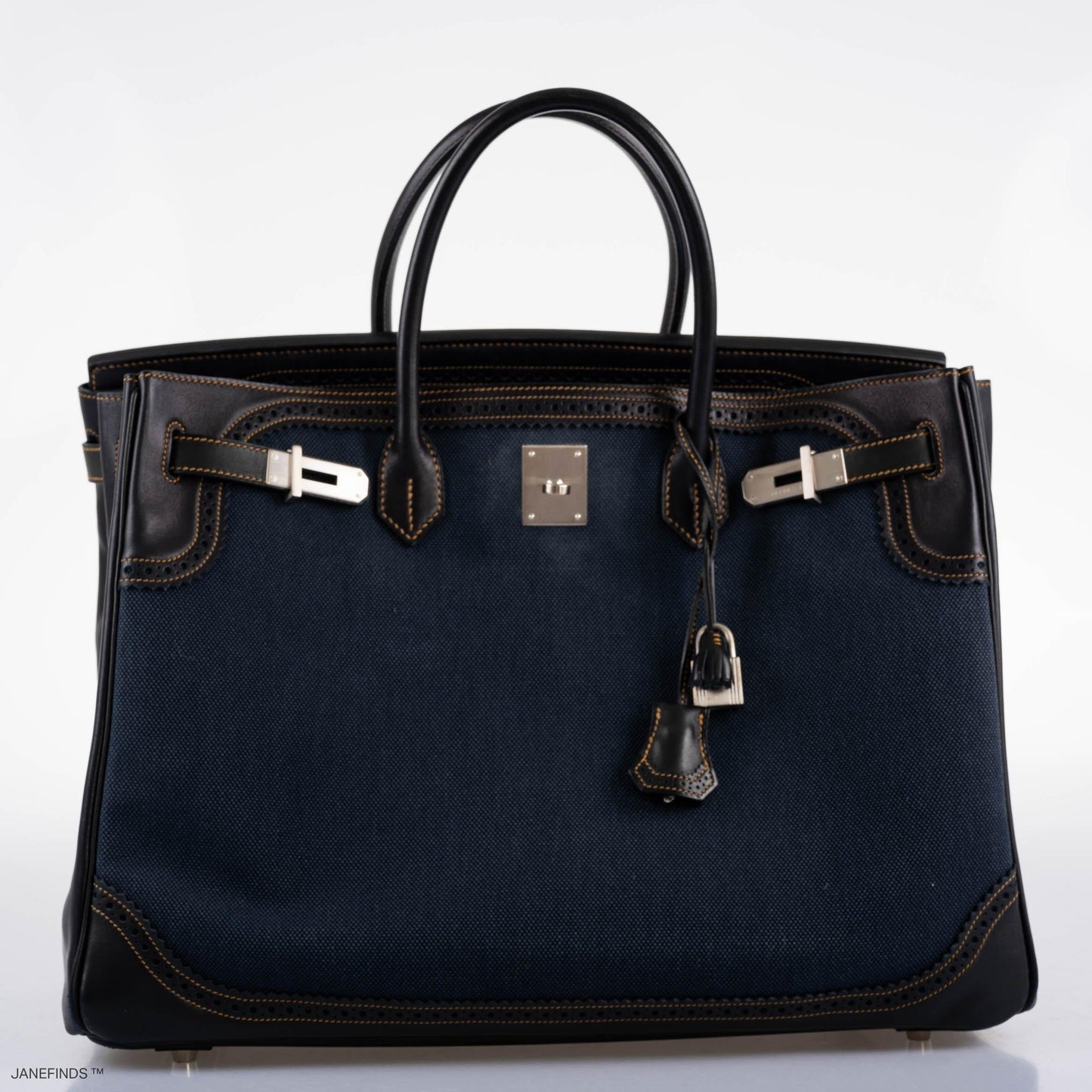 Hermès Ghillies Birkin 40 Indigo Denim and Black Tadelakt Brushed Palladium Hardware