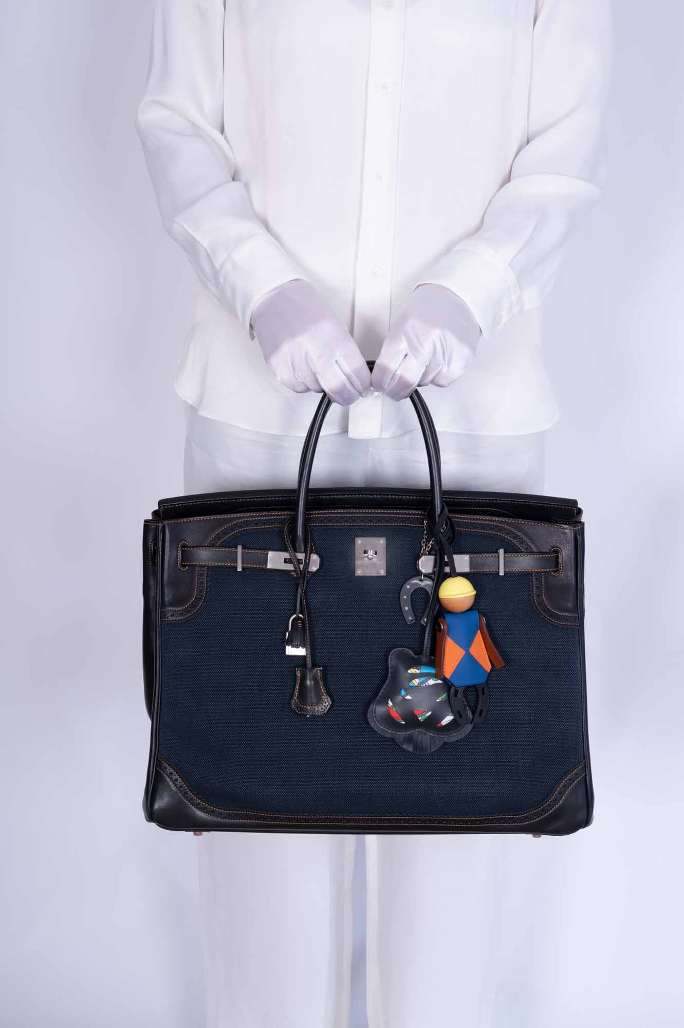 Hermès Ghillies Birkin 40 Indigo Denim and Black Tadelakt Brushed Palladium Hardware