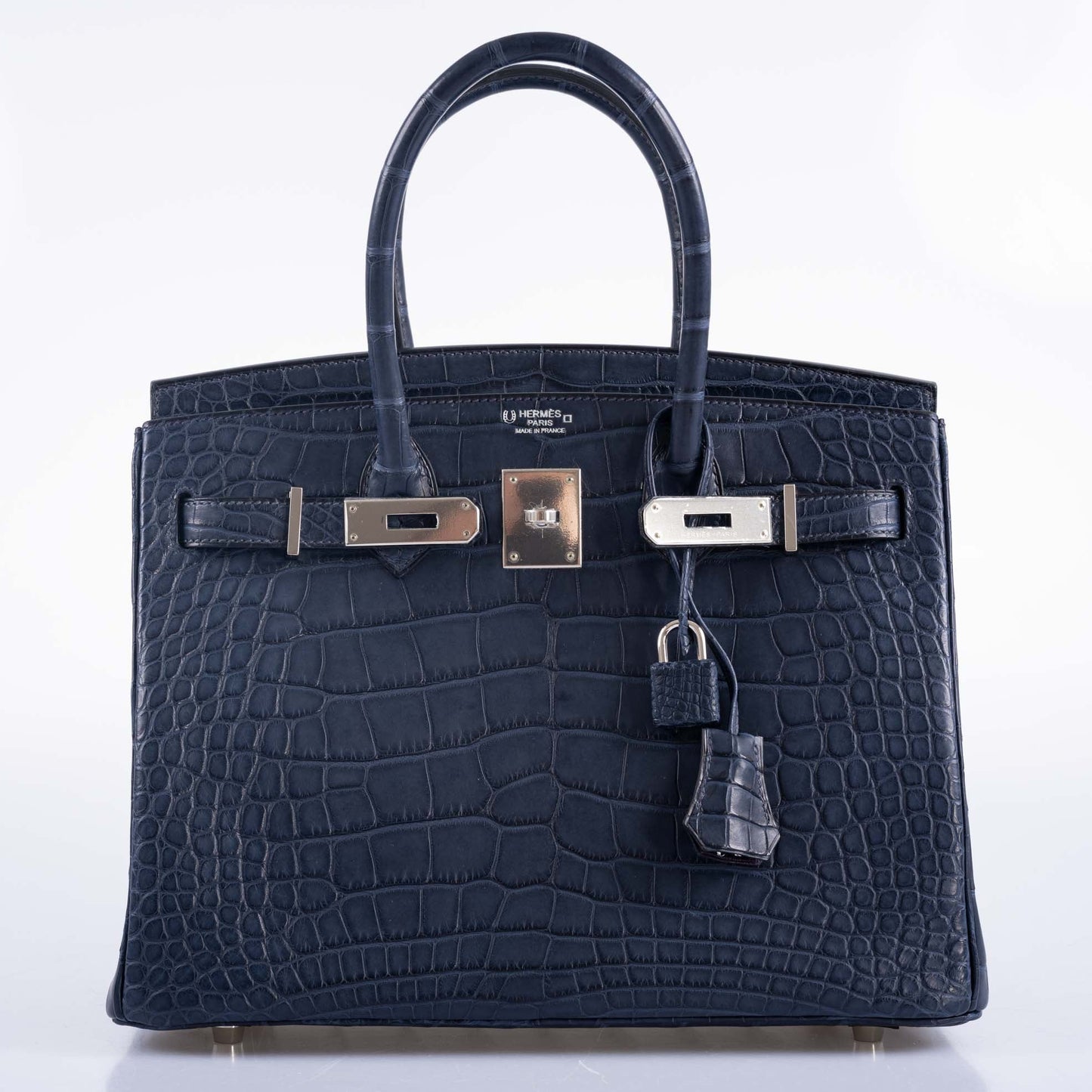 Hermès HSS Birkin 30 Blue Marine Matte Alligator & Cassis Interior with Palladium Hardware