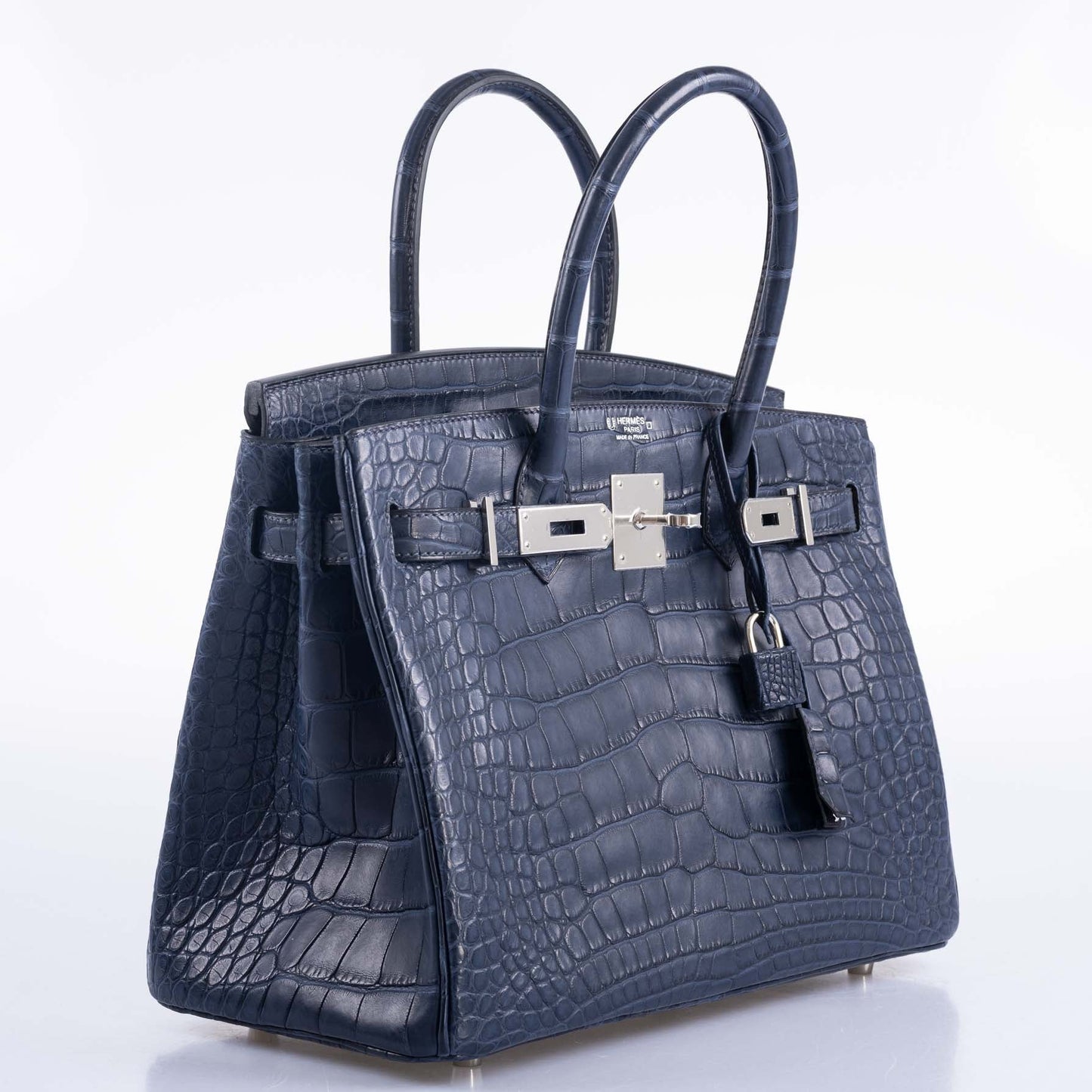 Hermès HSS Birkin 30 Blue Marine Matte Alligator & Cassis Interior with Palladium Hardware