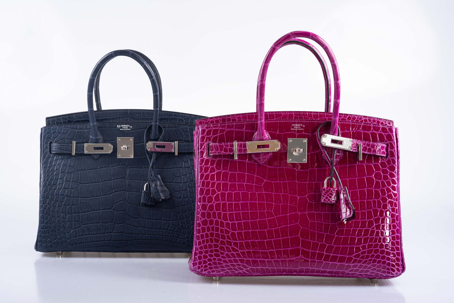 Hermès HSS Birkin 30 Blue Marine Matte Alligator & Cassis Interior with Palladium Hardware