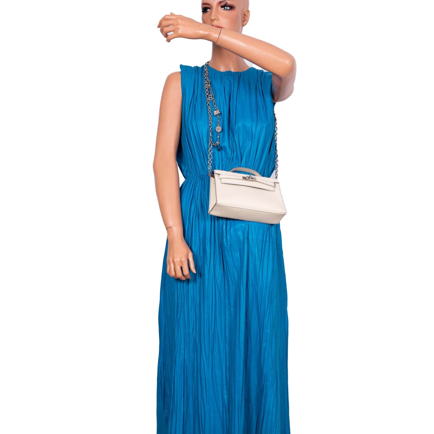 Hermès HSS Kelly Pochette Craie & Blue Electric Swift with Palladium Hardware - 2021, Z