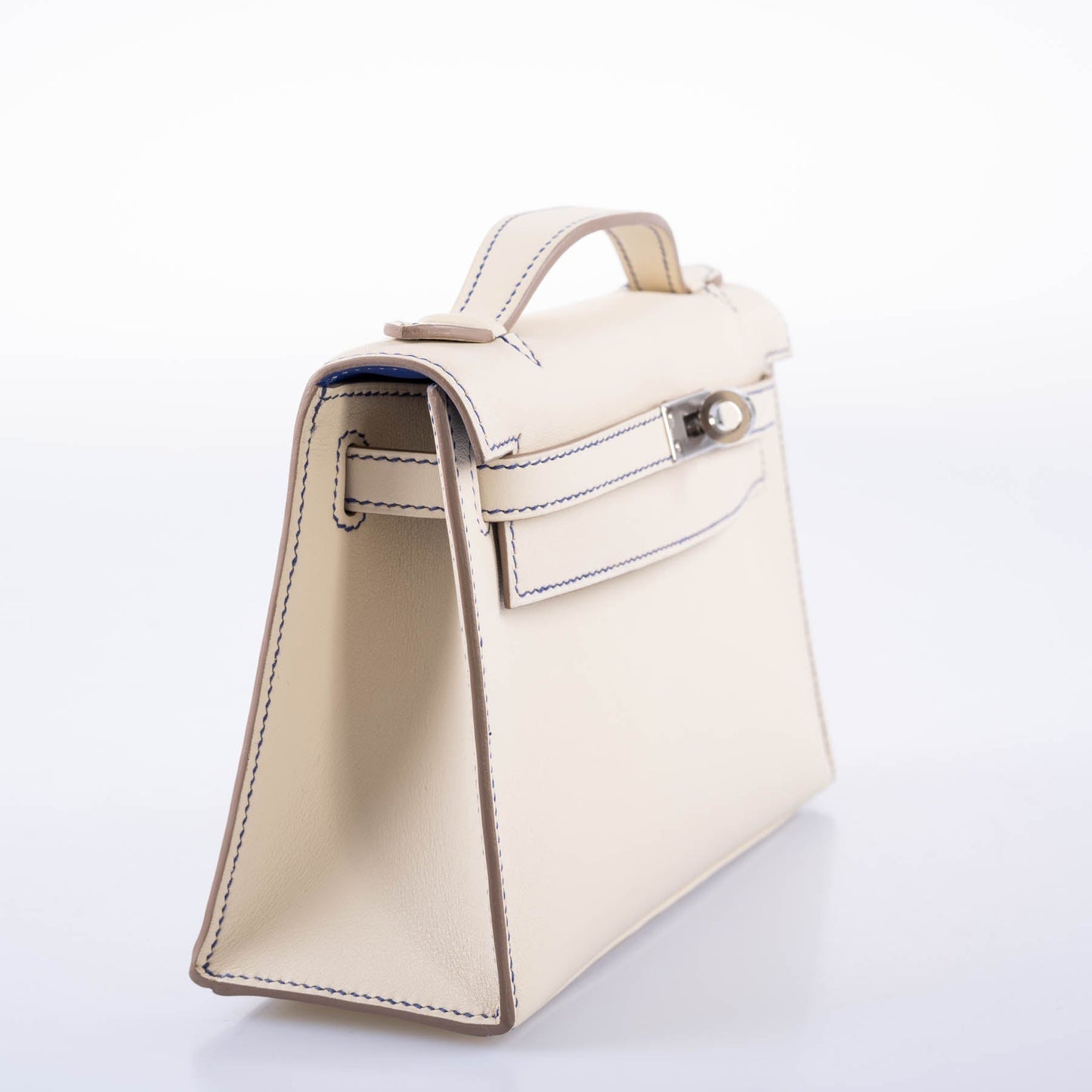 Hermès HSS Kelly Pochette Craie & Blue Electric Swift with Palladium Hardware - 2021, Z