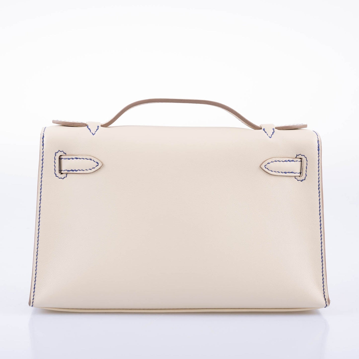 Hermès HSS Kelly Pochette Craie & Blue Electric Swift with Palladium Hardware - 2021, Z