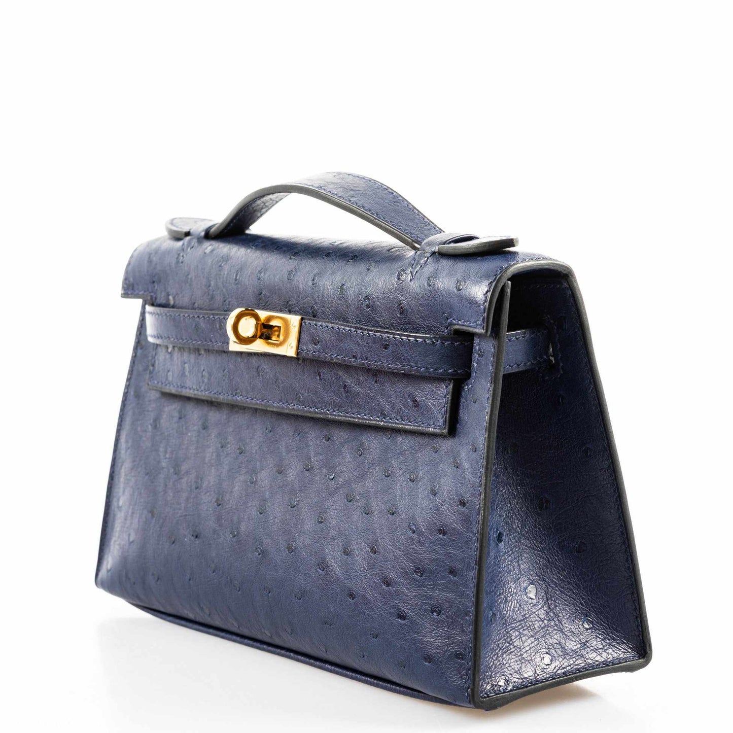 Hermès JPG Kelly Pochette Blue Iris Ostrich Gold Hardware