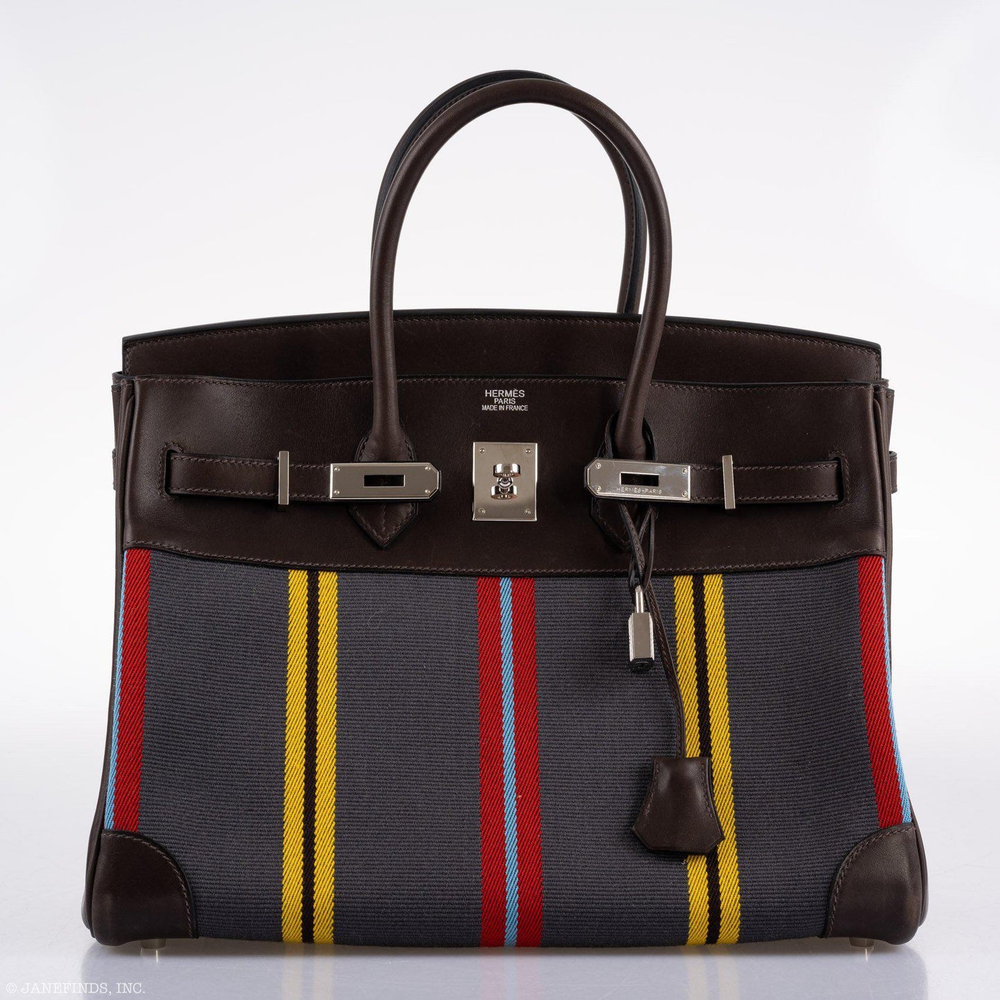 Hermès Jumping Birkin 35 Multicolor Canvas and Ebene Box Palladium Hardware