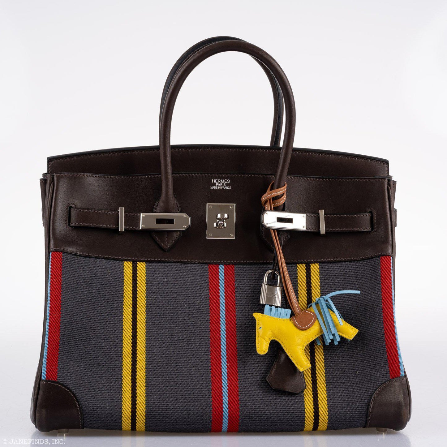 Hermès Jumping Birkin 35 Multicolor Canvas and Ebene Box Palladium Hardware