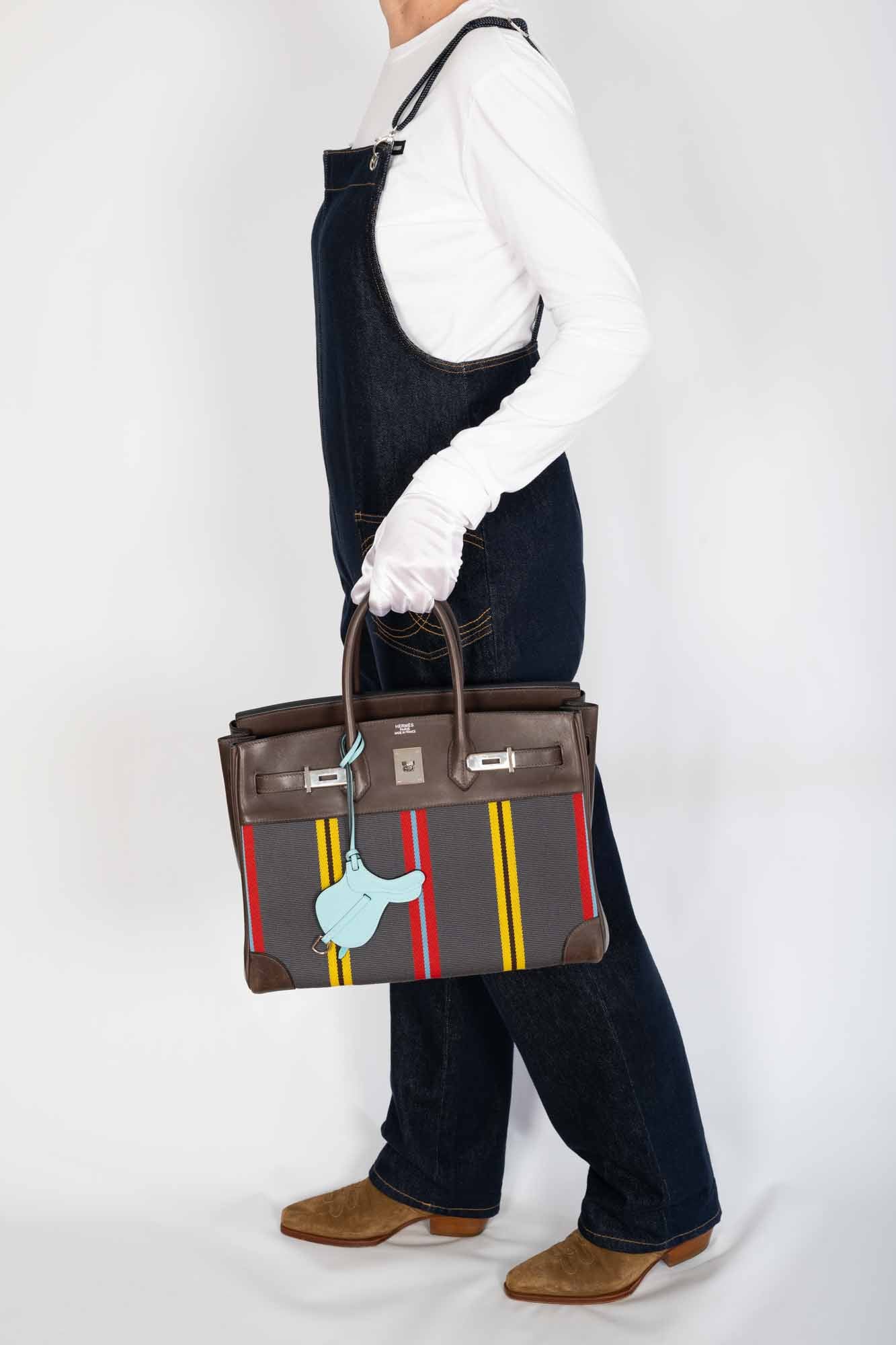 Hermès Jumping Birkin 35 Multicolor Canvas and Ebene Box Palladium Hardware