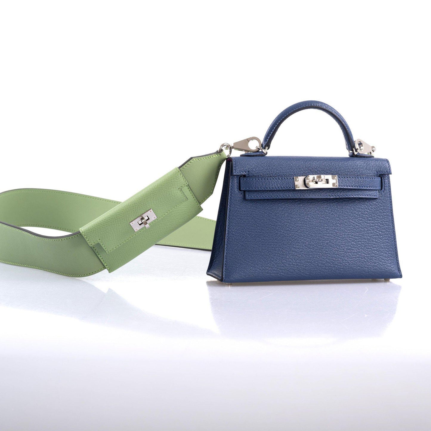 Hermès Kelly 20 Mini II Sellier Blue Brighton & Magnolia Chevre with Palladium Hardware - 2020, Y