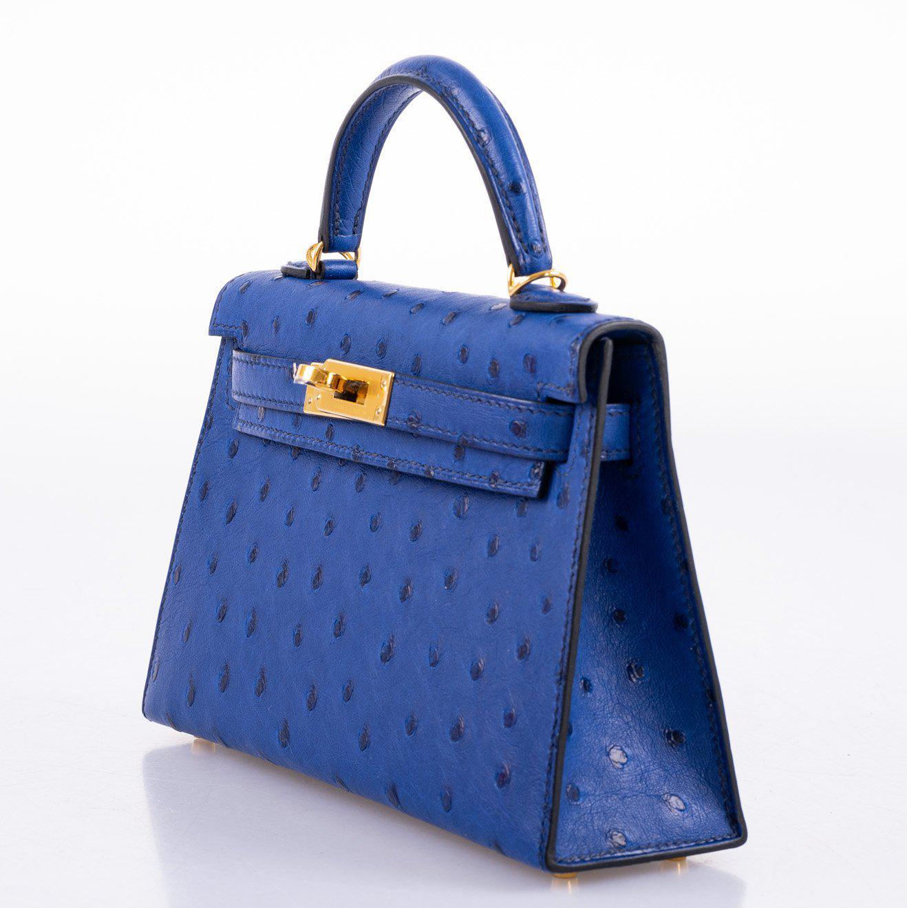 Hermès Kelly 20 Mini II Sellier Blue Sapphire Ostrich Gold Hardware - 2018, C