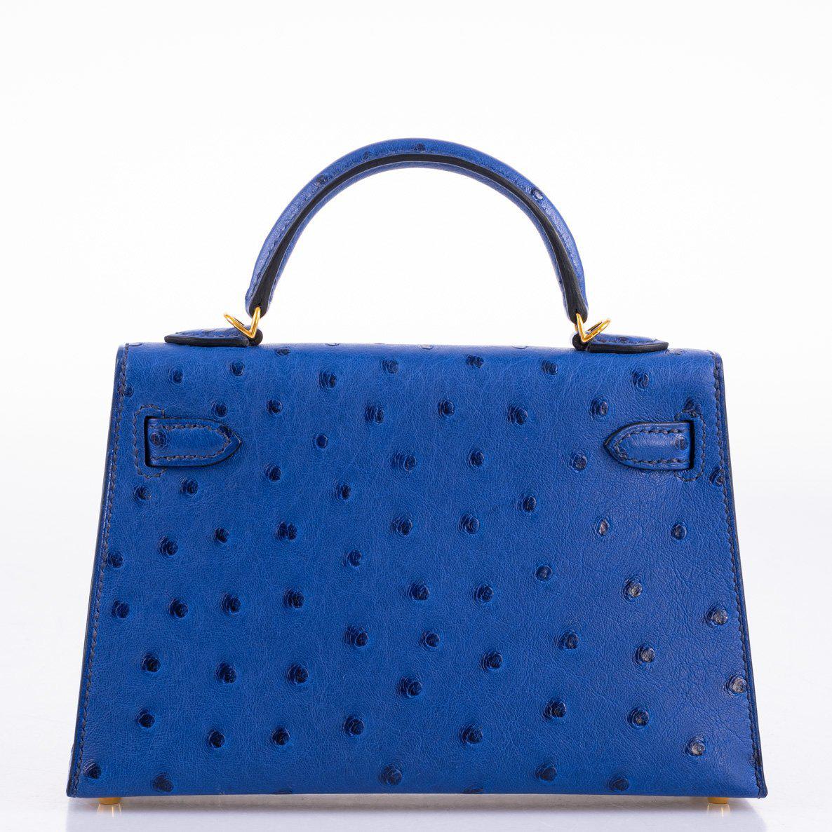 Hermès Kelly 20 Mini II Sellier Blue Sapphire Ostrich Gold Hardware - 2018, C