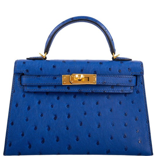 Hermès Kelly 20 Mini II Sellier Blue Sapphire Ostrich Gold Hardware - 2018, C