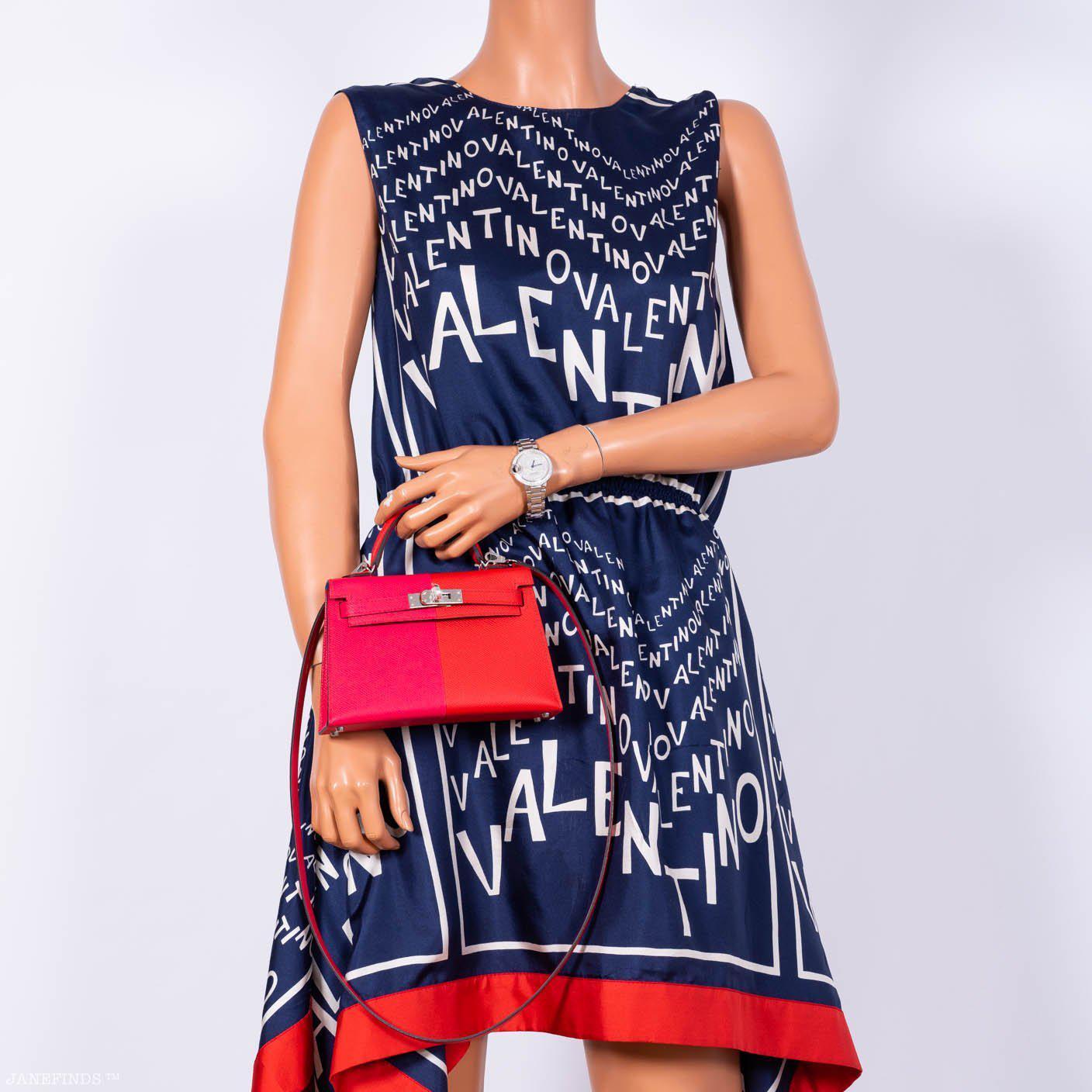 Hermès Kelly 20 Mini II Sellier Tri-color Rose Extreme, Rouge de Coeur, Bleu Zanzibar Epsom Palladium - 2021, Z