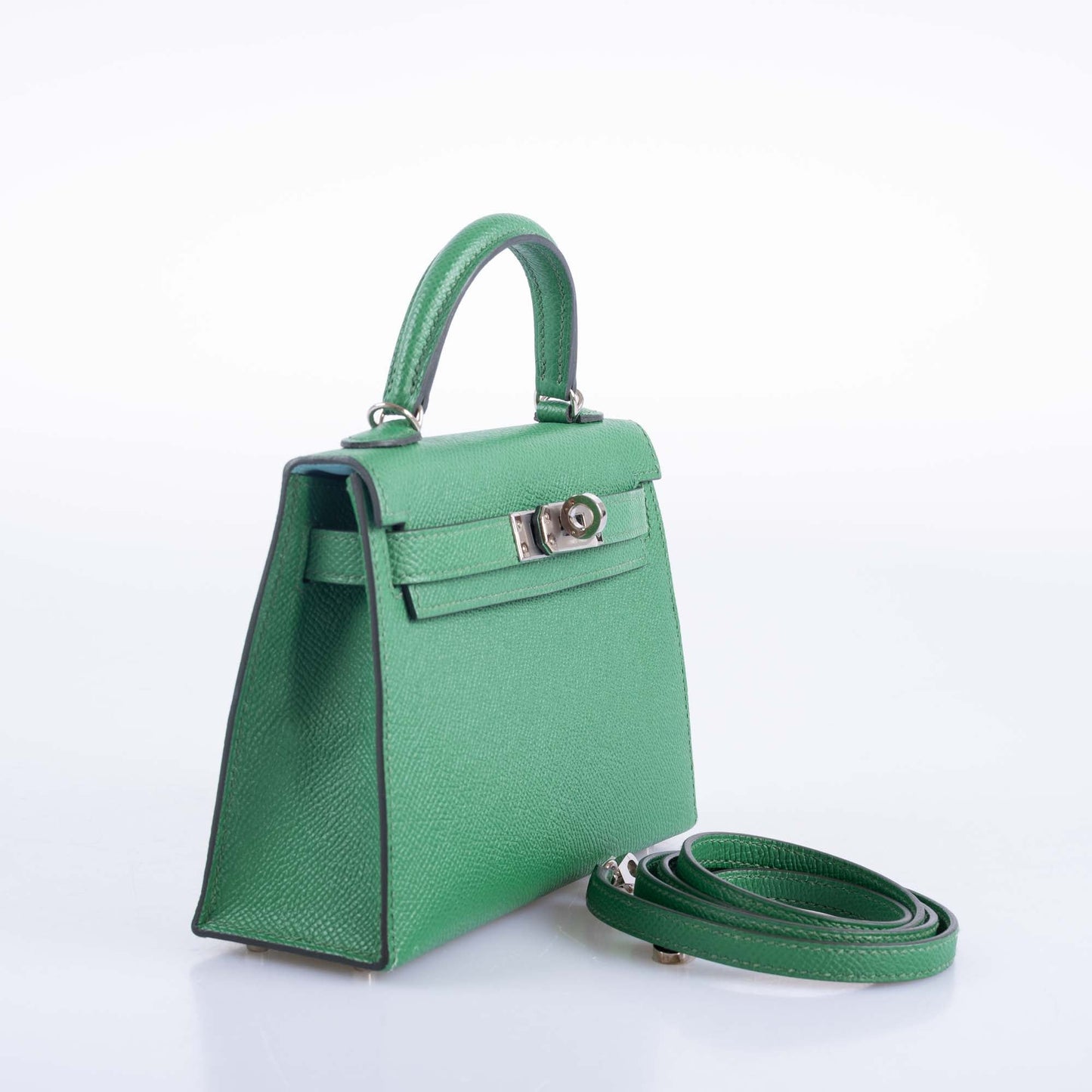 Hermès Kelly 20 Mini II Sellier Verso Cactus & Bleu Atoll Epsom Palladium Hardware