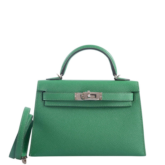 Hermès Kelly 20 Mini II Sellier Verso Cactus & Bleu Atoll Epsom Palladium Hardware