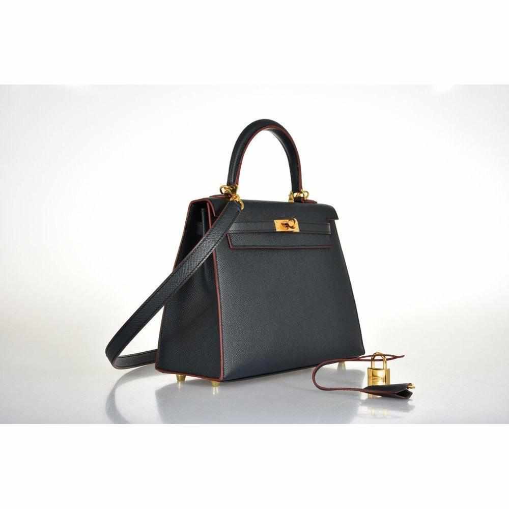 Hermès Kelly 25 Sellier Indigo and Rouge H Contour and Gold Epsom Gold Hardware