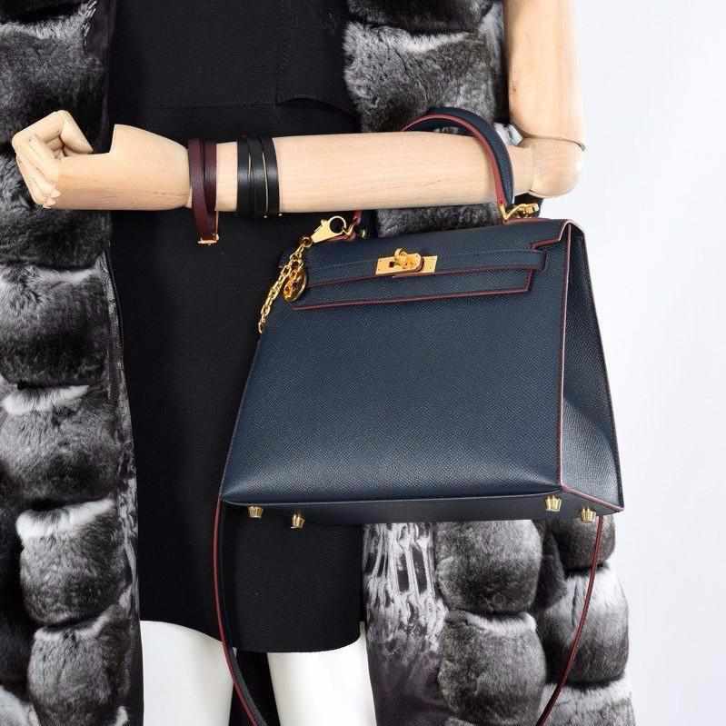 Hermès Kelly 25 Sellier Indigo and Rouge H Contour and Gold Epsom Gold Hardware