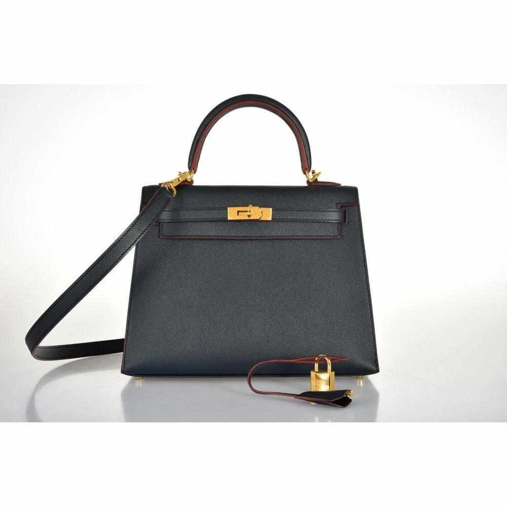 Hermès Kelly 25 Sellier Indigo and Rouge H Contour and Gold Epsom Gold Hardware