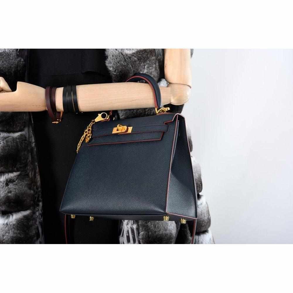 Hermès Kelly 25 Sellier Indigo and Rouge H Contour and Gold Epsom Gold Hardware
