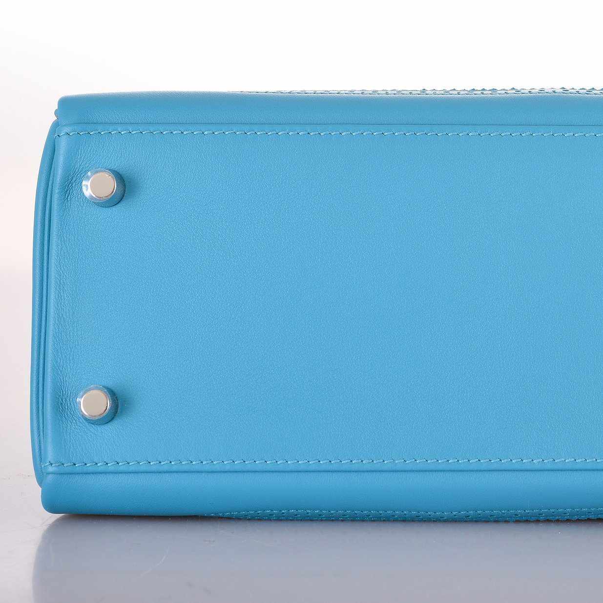Hermès Kelly 32 Ghillies Clemence Swift Turquoise Mix Palladium Hardware