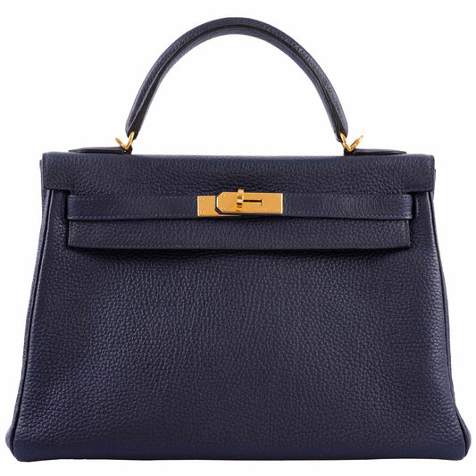 Hermès Kelly 32 Retourne Blue Indigo Togo Gold Hardware