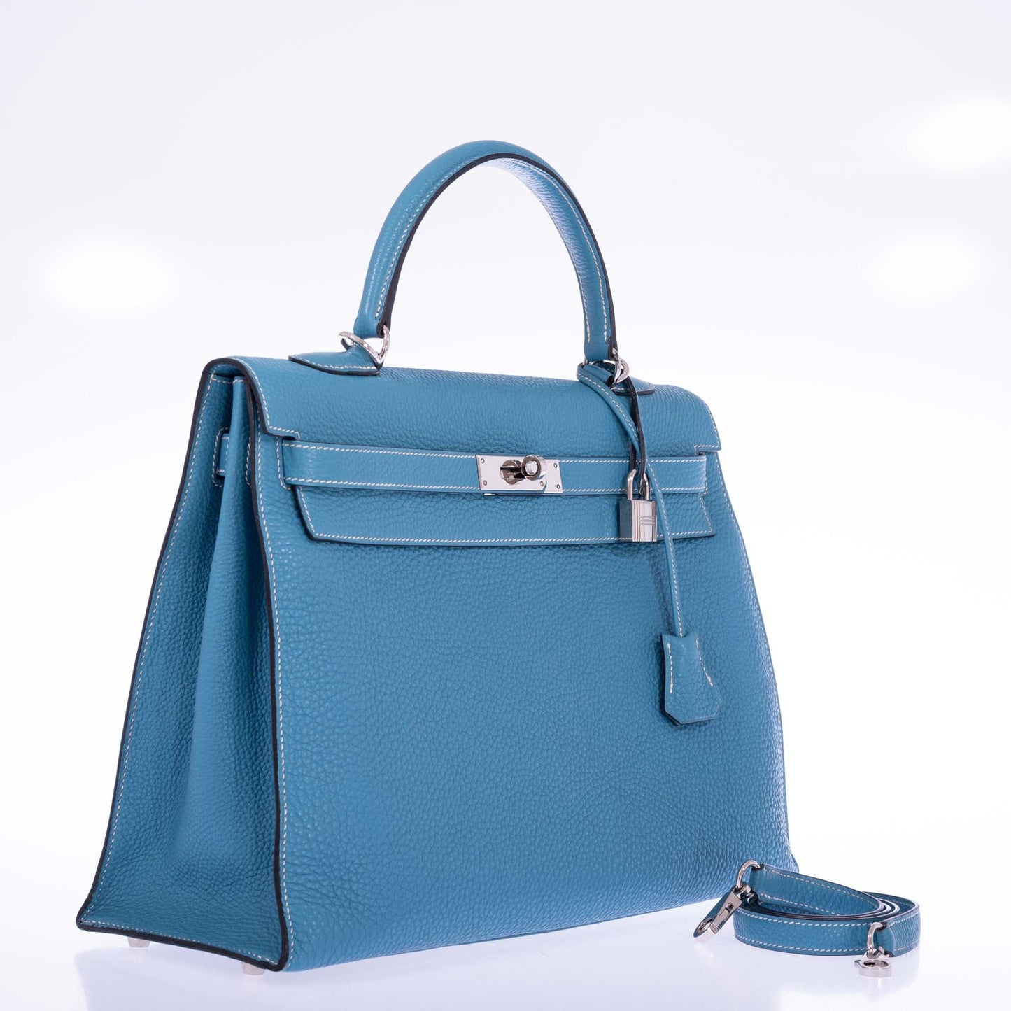 Hermès Kelly 35 Sellier Blue Jean Togo Palladium Hardware