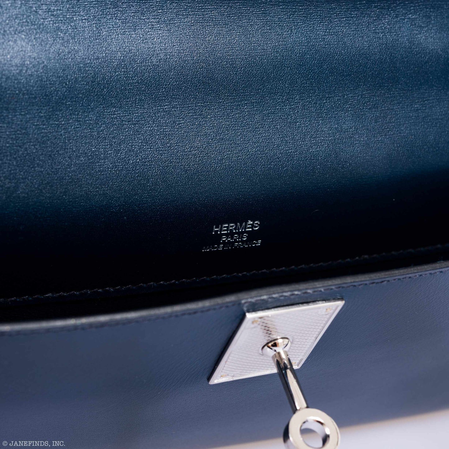 Hermès Kelly Cut Clutch Bleu de Prusse Box Palladium Guilloche Hardware