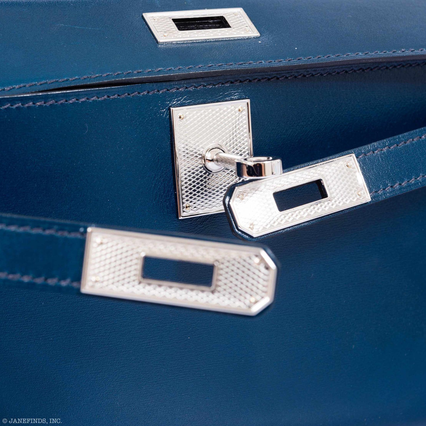Hermès Kelly Cut Clutch Bleu de Prusse Box Palladium Guilloche Hardware