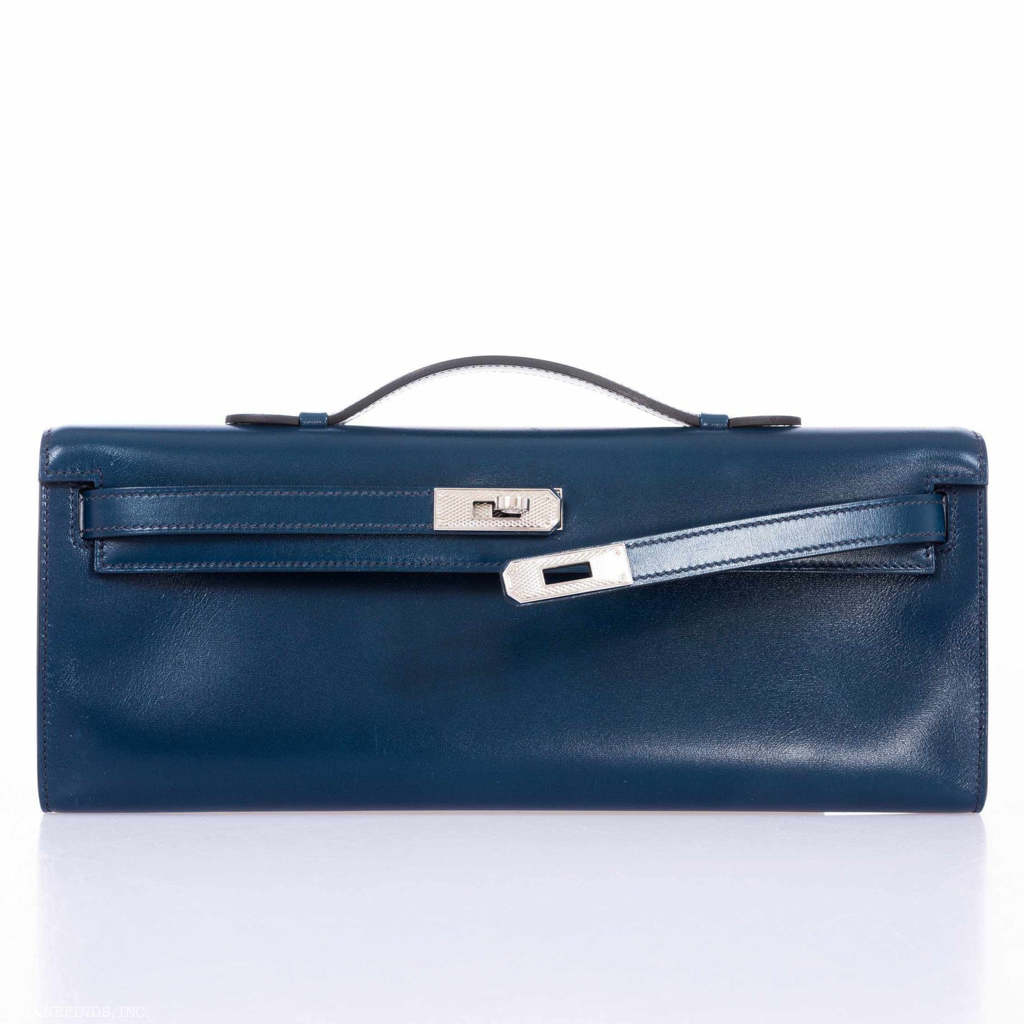 Hermès Kelly Cut Clutch Bleu de Prusse Box Palladium Guilloche Hardware