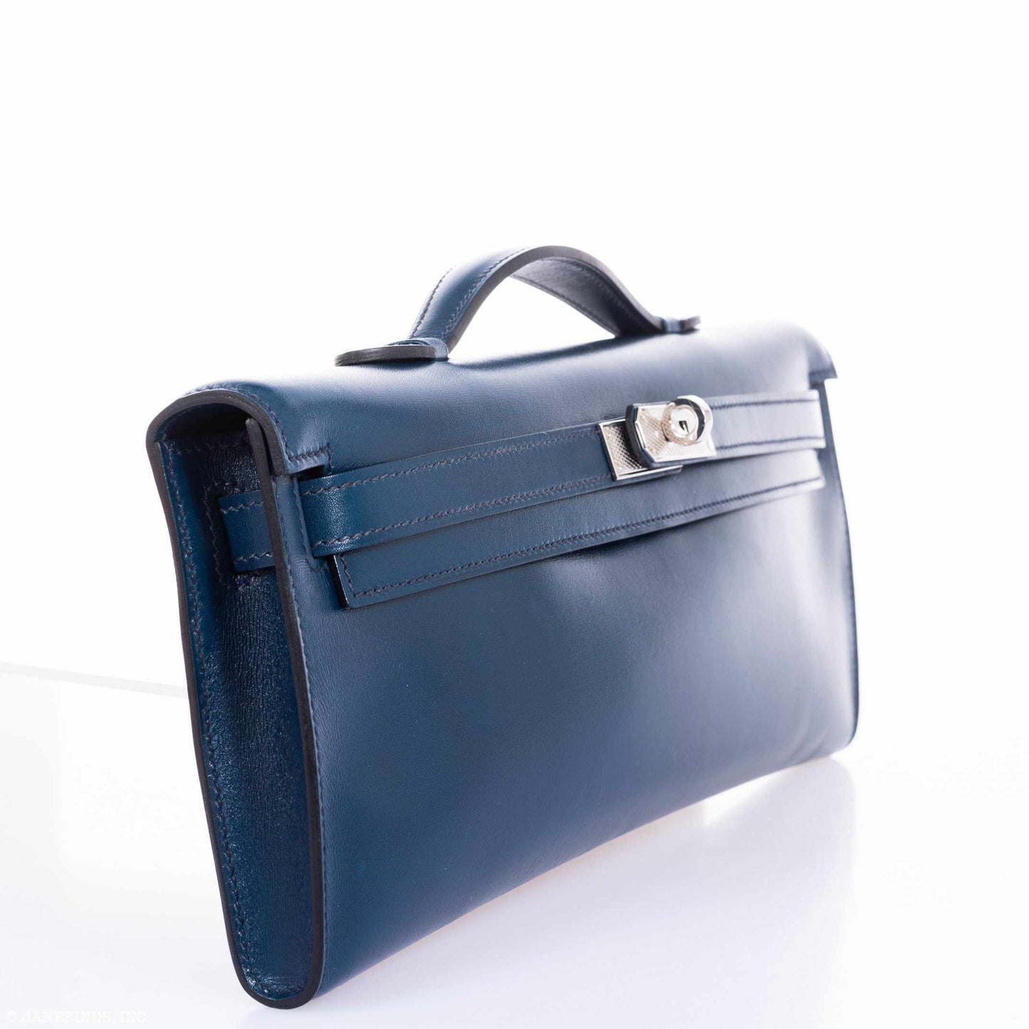 Hermès Kelly Cut Clutch Bleu de Prusse Box Palladium Guilloche Hardware