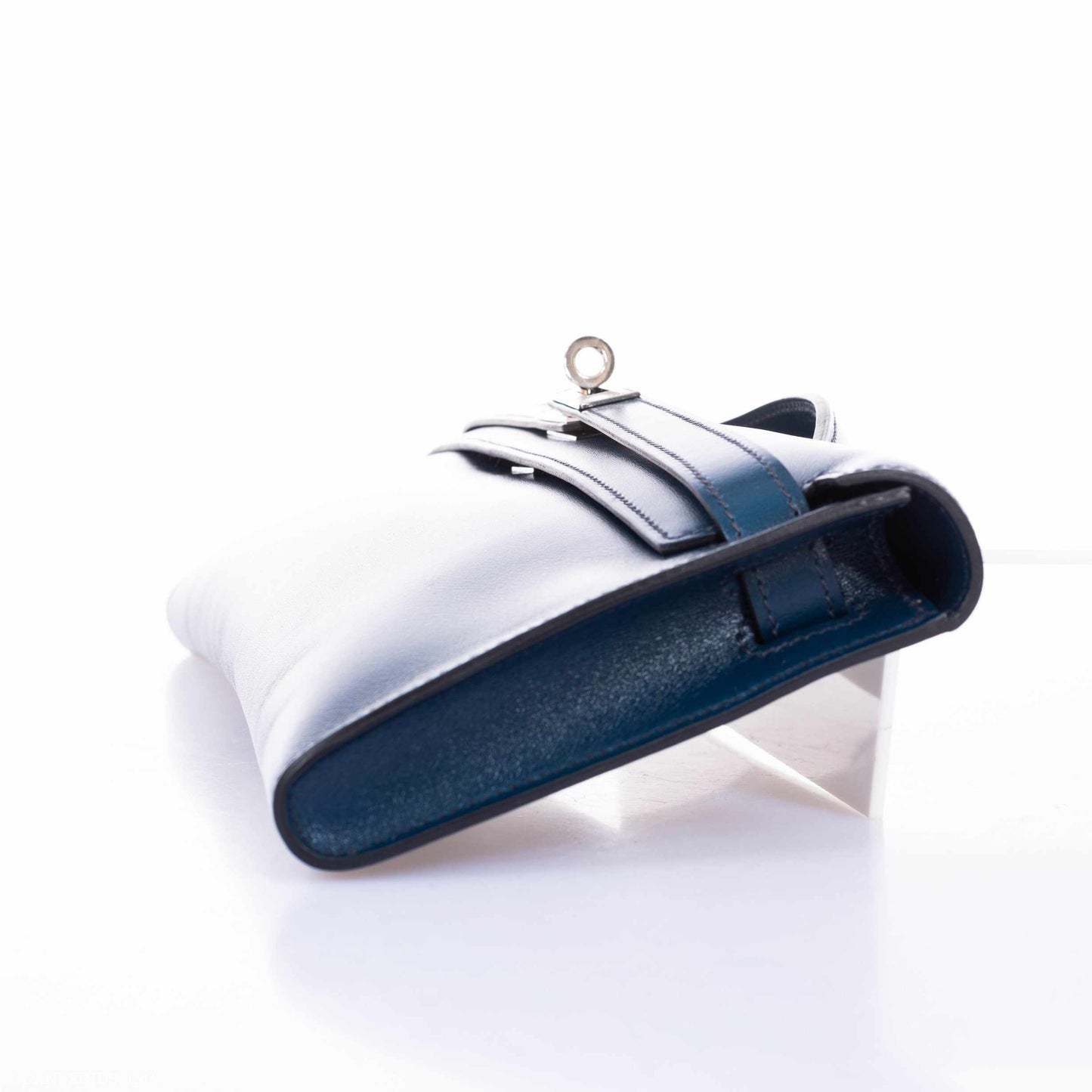 Hermès Kelly Cut Clutch Bleu de Prusse Box Palladium Guilloche Hardware