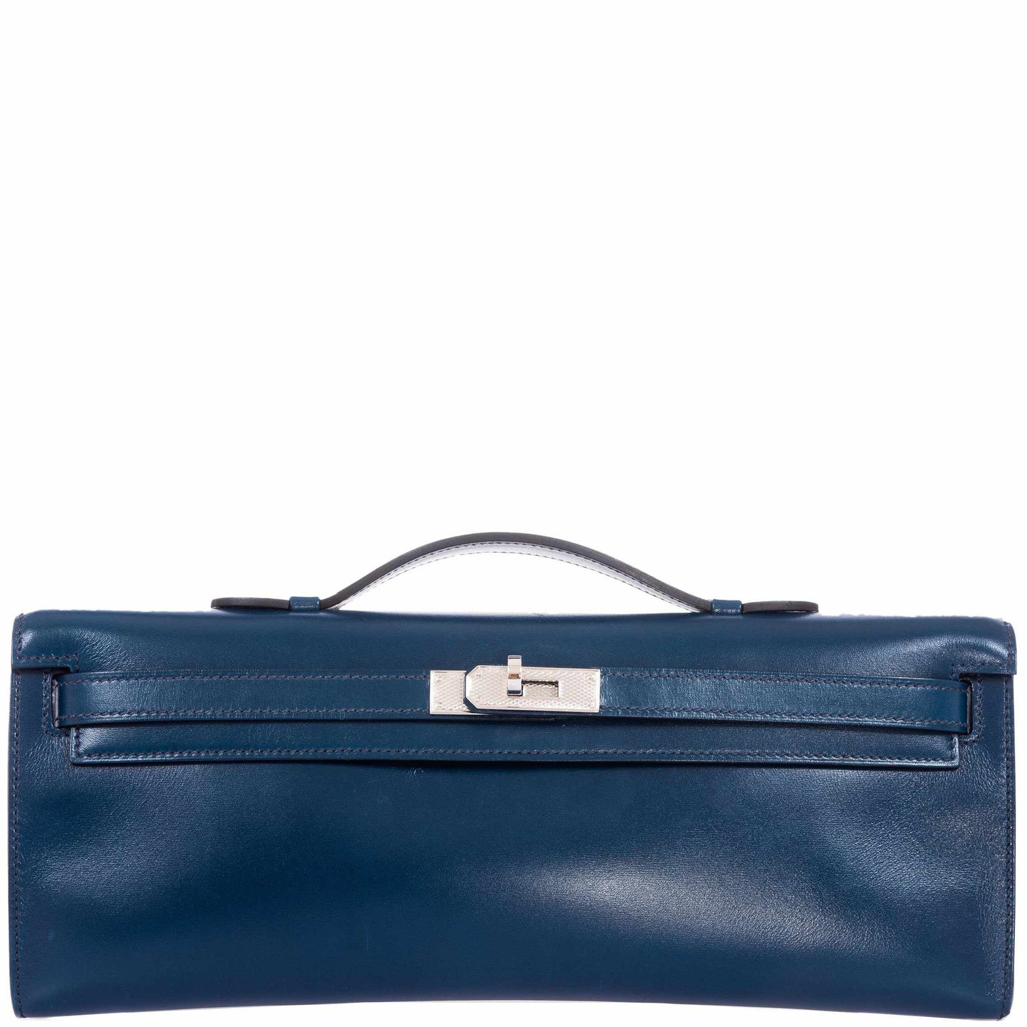 Hermès Kelly Cut Clutch Bleu de Prusse Box Palladium Guilloche Hardware
