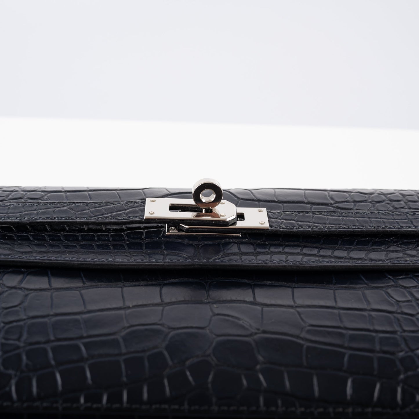 Hermès Kelly Longue Wallet Blue Marine Matte Alligator with Palladium Hardware