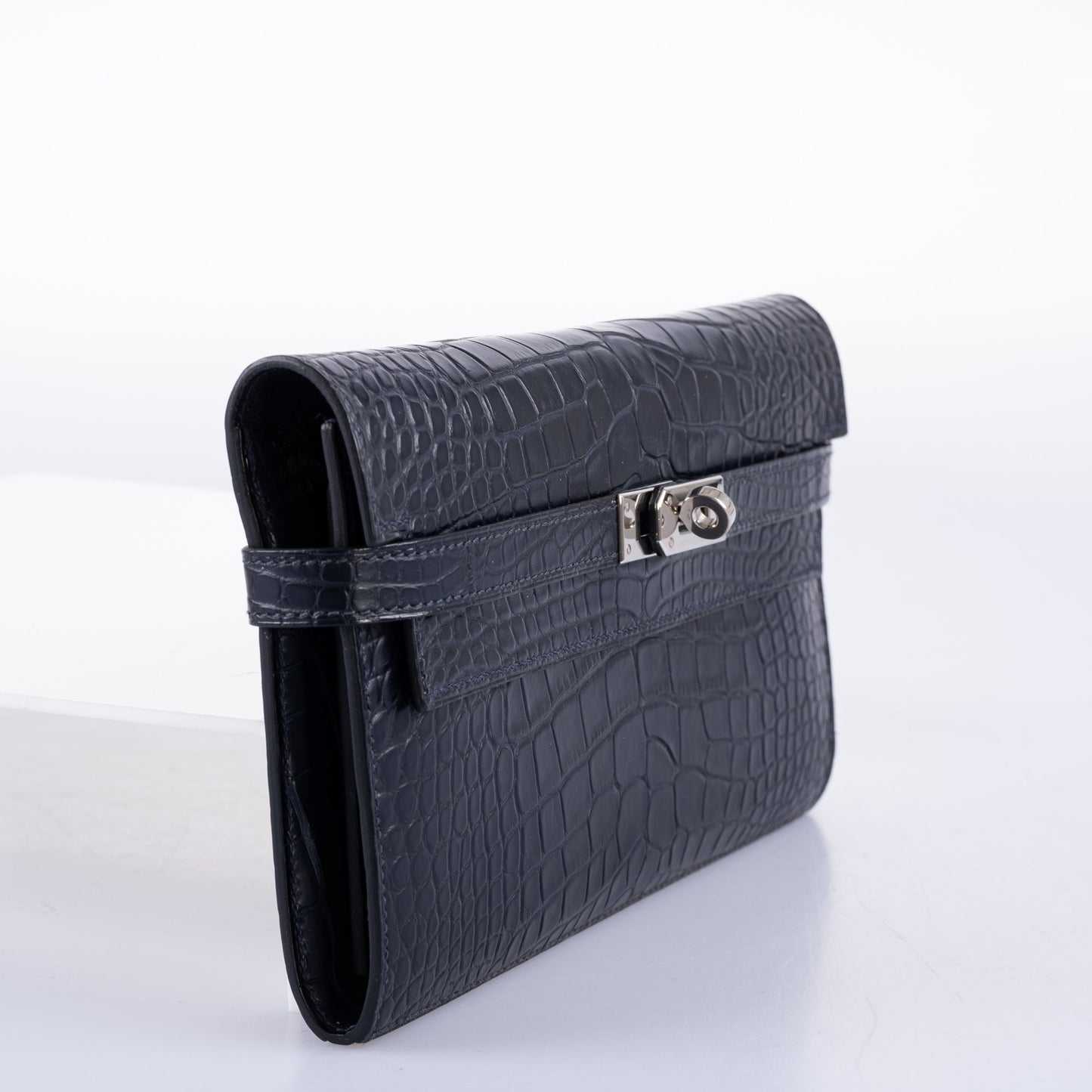 Hermès Kelly Longue Wallet Blue Marine Matte Alligator with Palladium Hardware