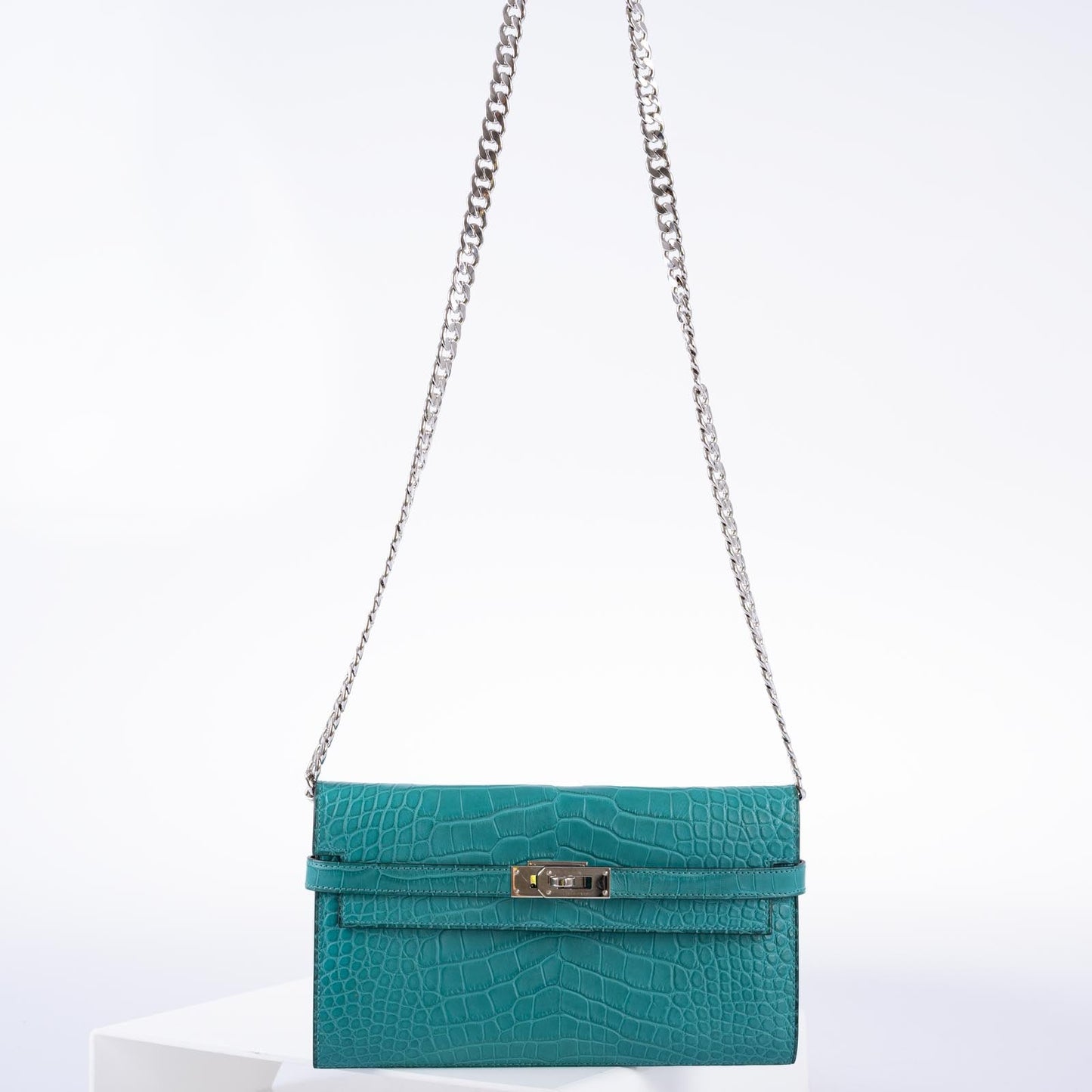 Hermès Kelly Longue Wallet Blue Paon Matte Alligator with Palladium Hardware