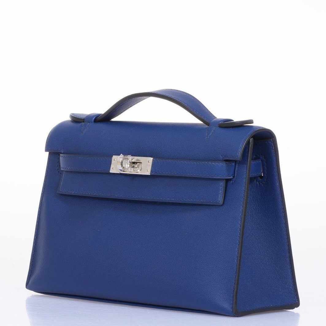 Hermès Kelly Mini Pochette Bleu Saphir Swift Palladium Hardware