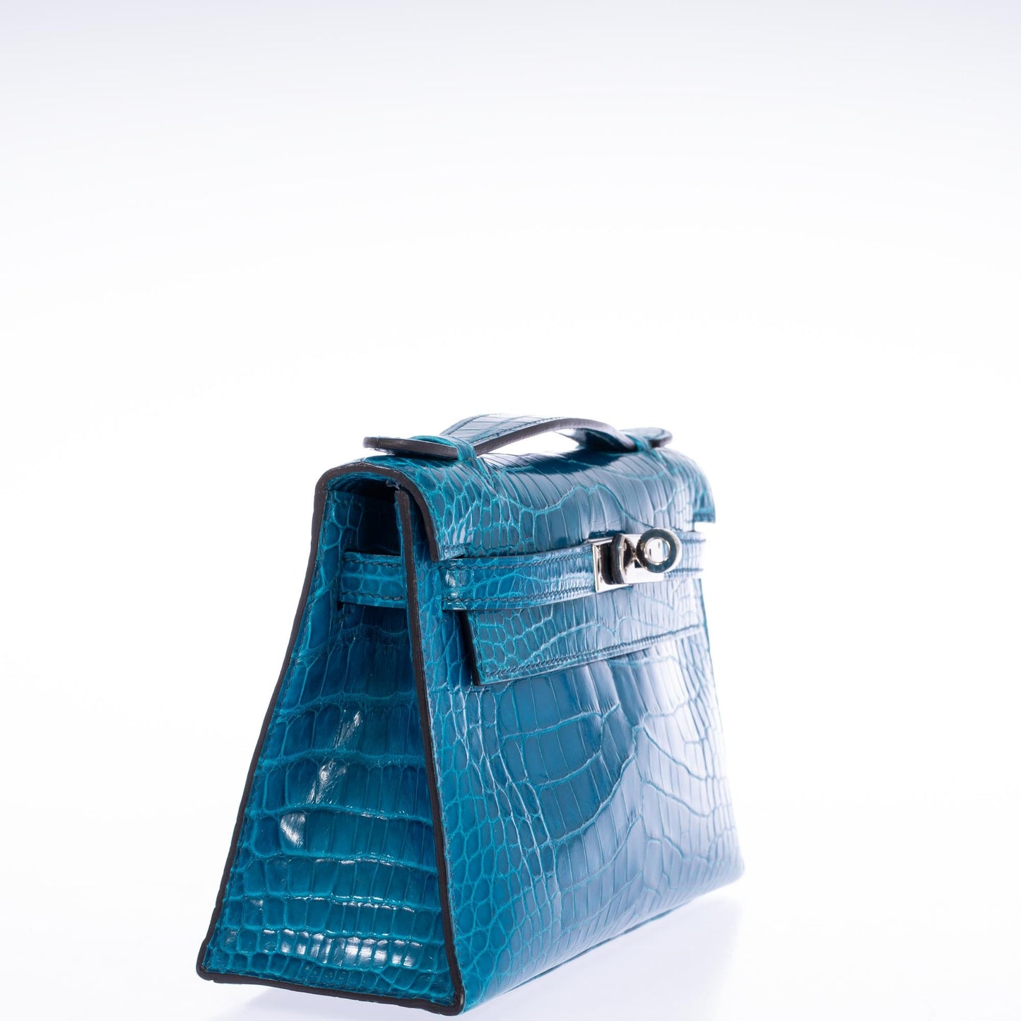 Hermès Kelly Pochette Blue Izmir Shiny Alligator Palladium Hardware